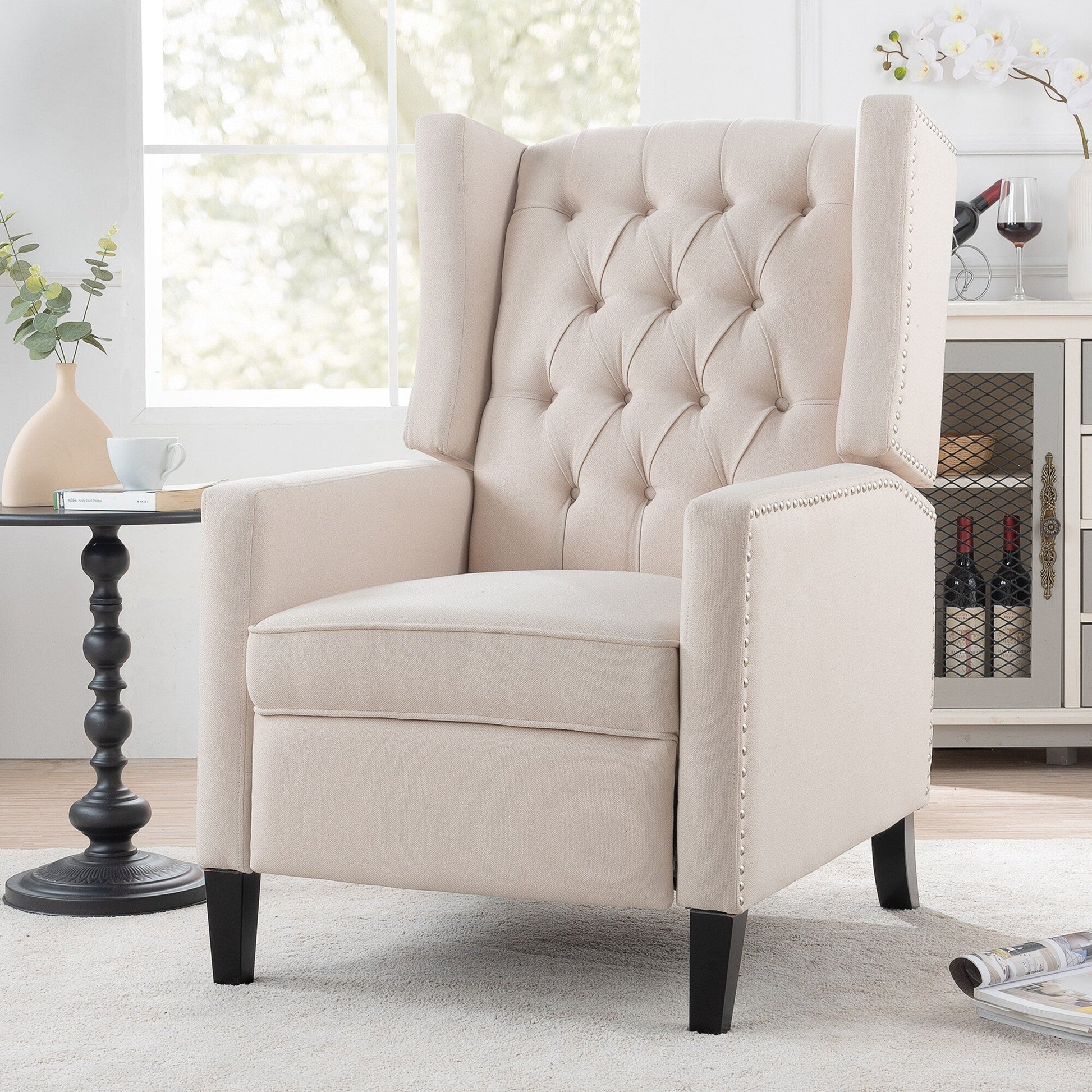 Fauteuil inclinable à dossier fixe en tissu, largeur 27,16 pouces, à commande manuelle.