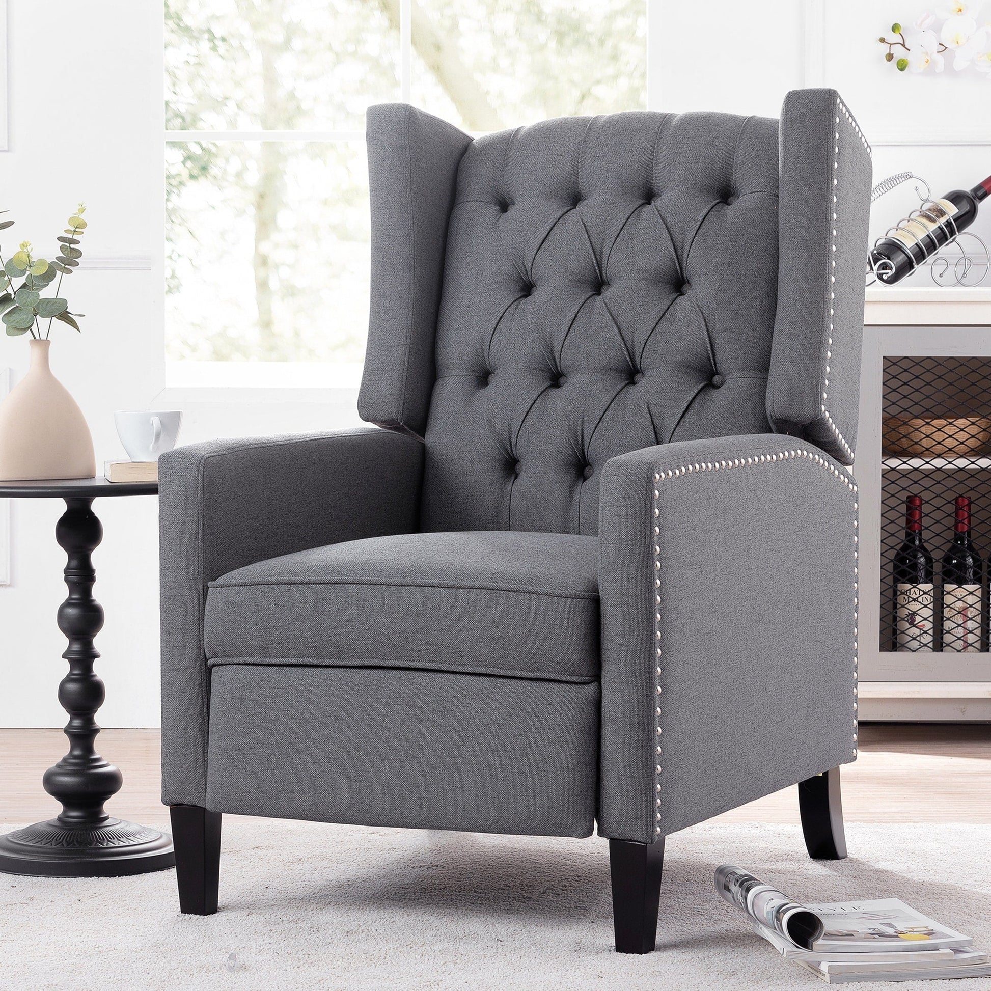 Fauteuil inclinable à dossier fixe en tissu, largeur 27,16 pouces, à commande manuelle.