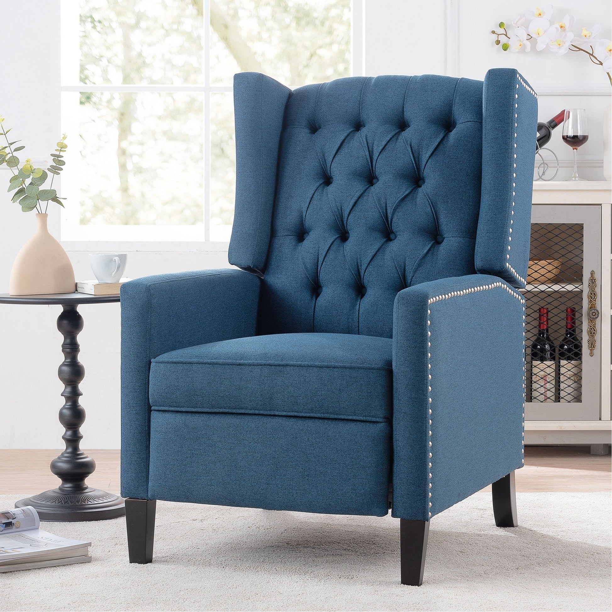 Fauteuil inclinable à dossier fixe en tissu, largeur 27,16 pouces, à commande manuelle.