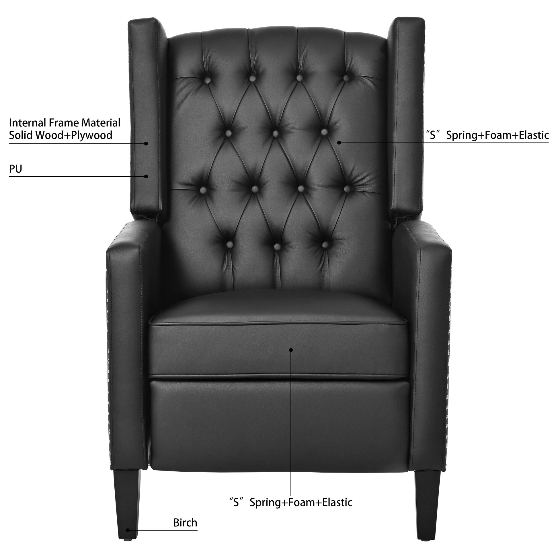 Fauteuil inclinable à dossier fixe en tissu, largeur 27,16 pouces, à commande manuelle.