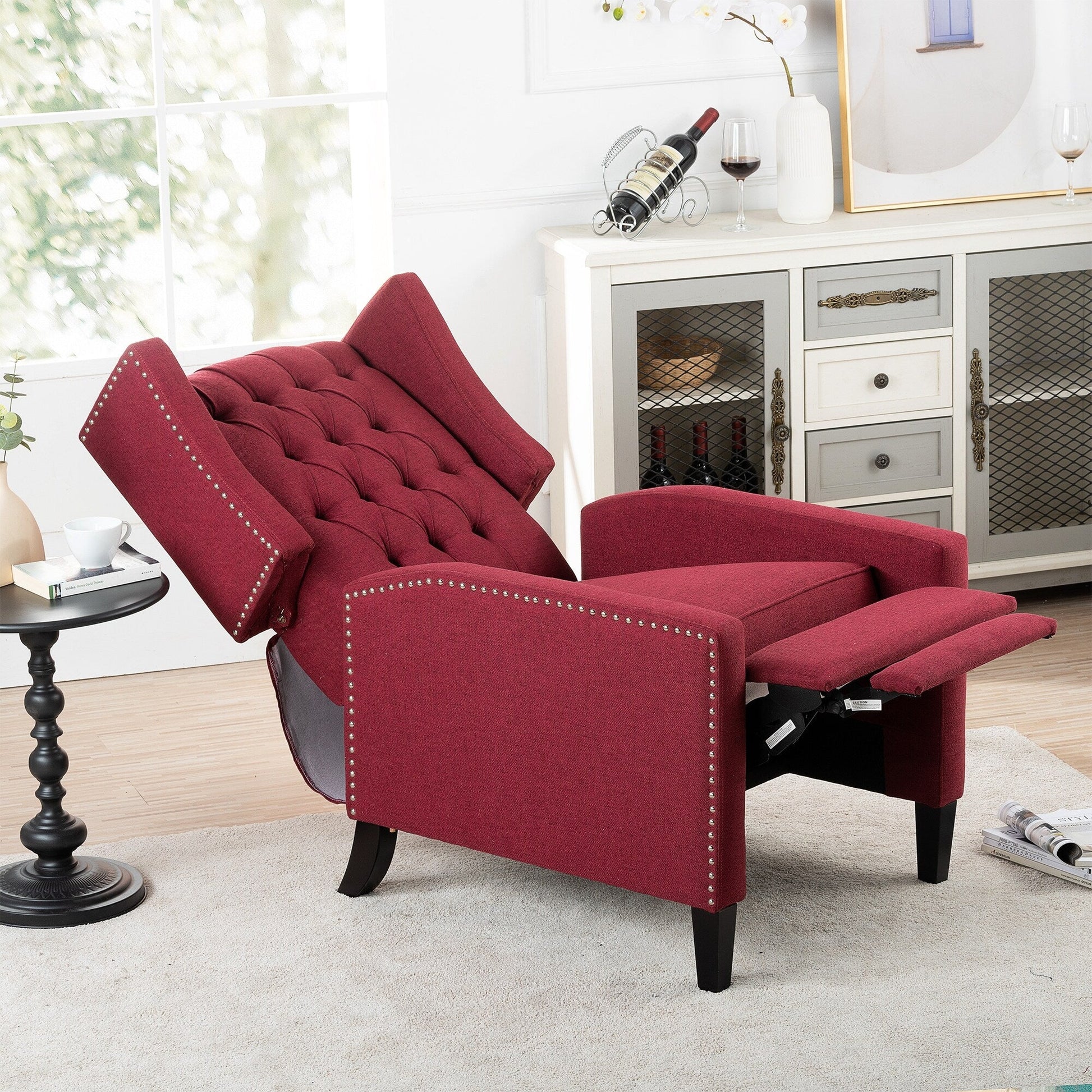 Fauteuil inclinable à dossier fixe en tissu, largeur 27,16 pouces, à commande manuelle.