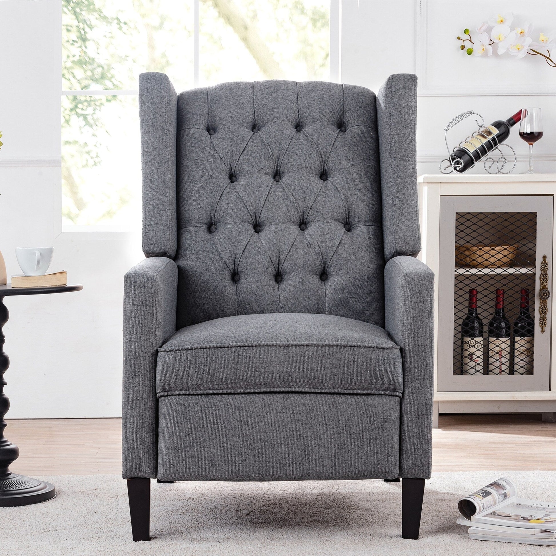 Fauteuil inclinable à dossier fixe en tissu, largeur 27,16 pouces, à commande manuelle.
