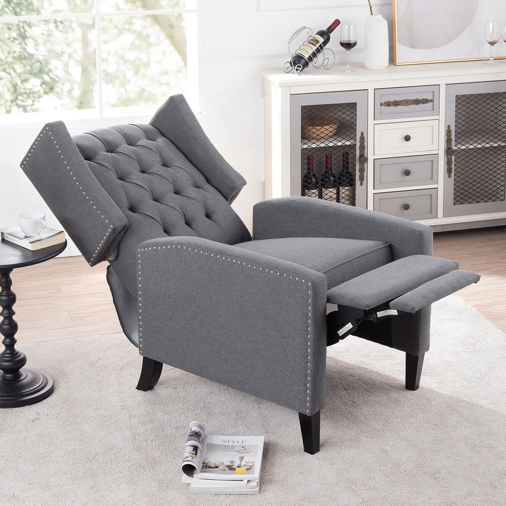 Fauteuil inclinable à dossier fixe en tissu, largeur 27,16 pouces, à commande manuelle.