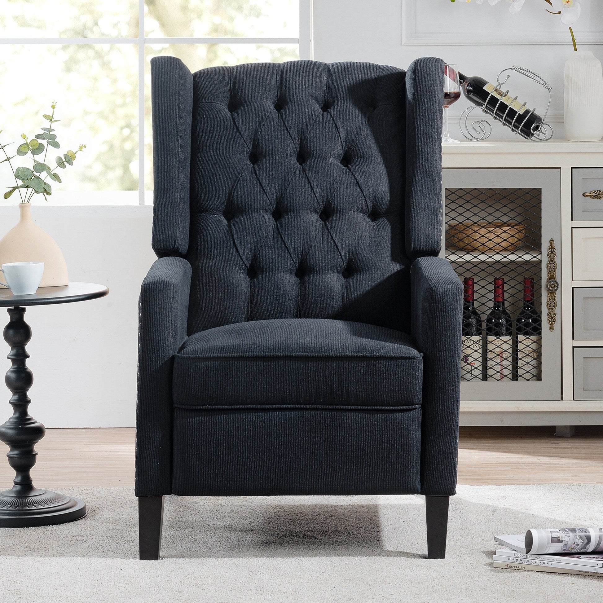 Fauteuil inclinable à dossier fixe en tissu, largeur 27,16 pouces, à commande manuelle.