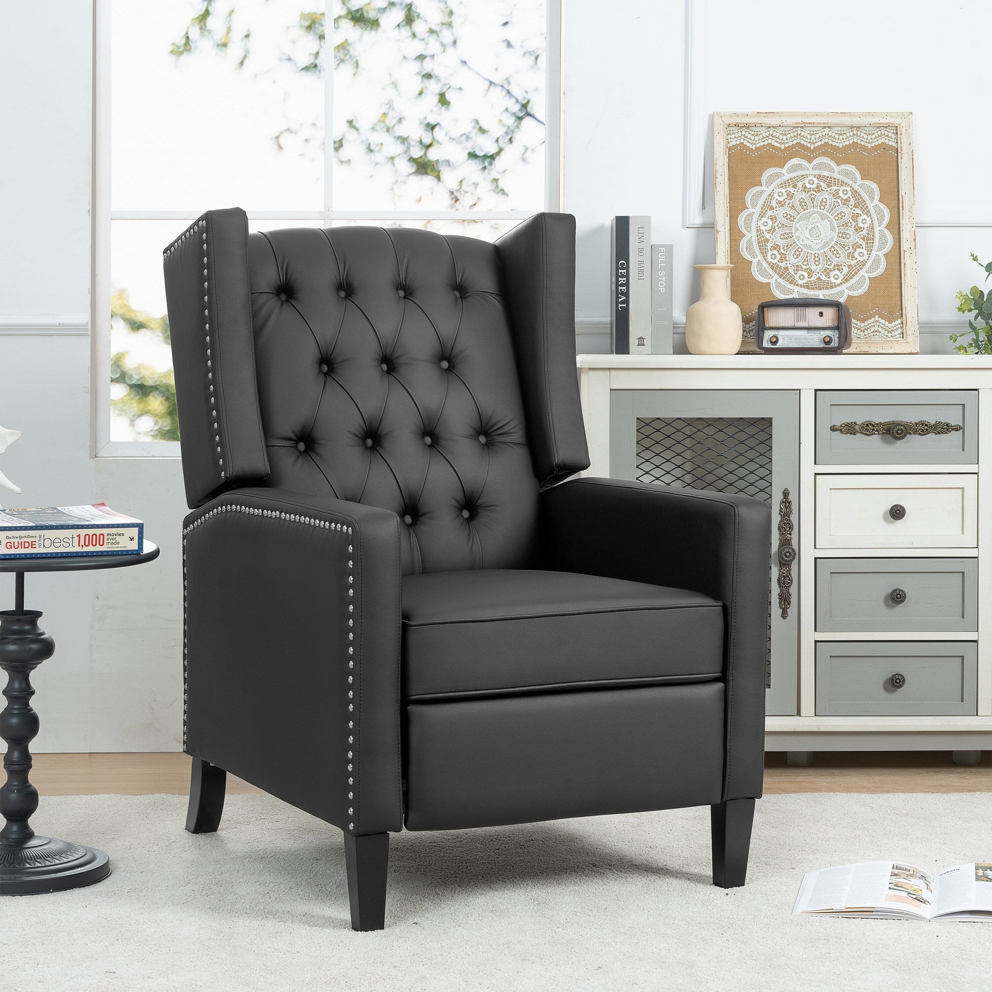 Fauteuil inclinable à dossier fixe en tissu, largeur 27,16 pouces, à commande manuelle.