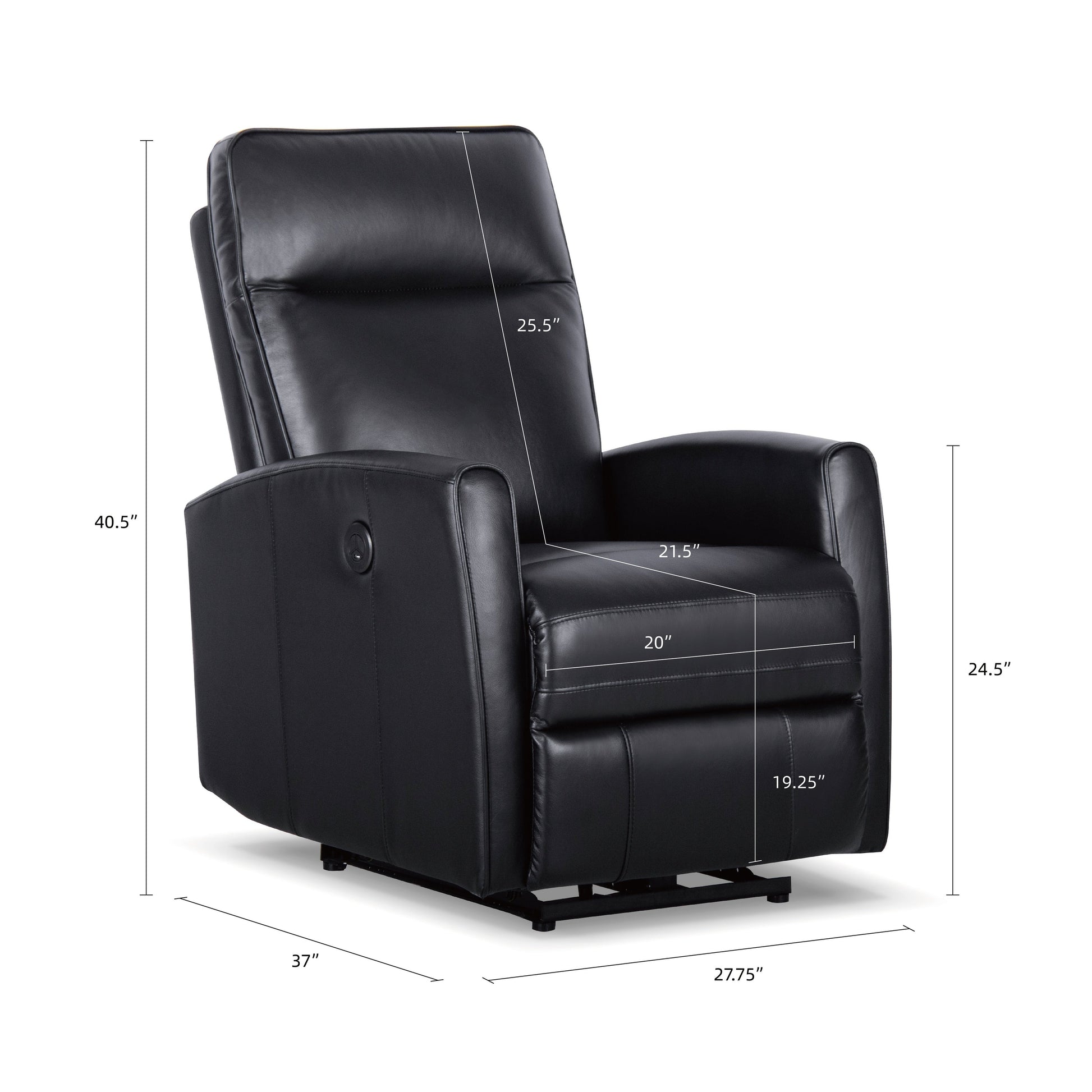 Canapé inclinable électrique en cuir véritable de 69,9 cm de large avec chargeur USB