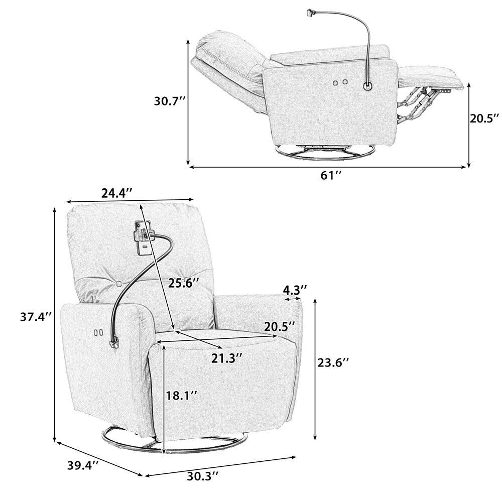 Fauteuil inclinable électrique pivotant à 270 degrés avec porte-téléphone