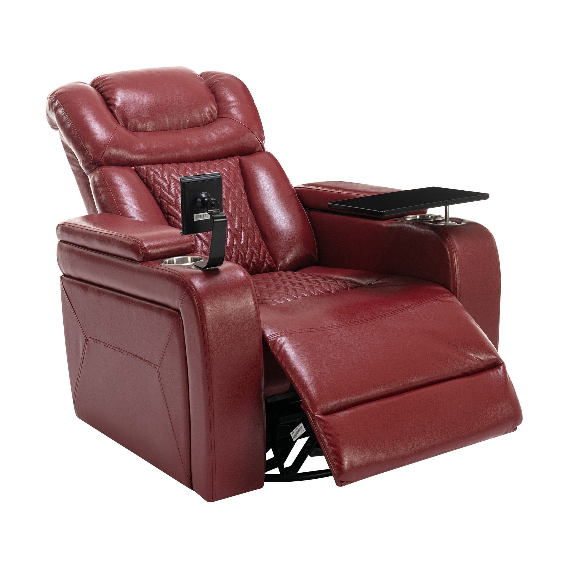Fauteuil inclinable électrique en cuir PU pivotant à 270 degrés, siège individuel pour home cinéma avec dossier confortable et plateau.