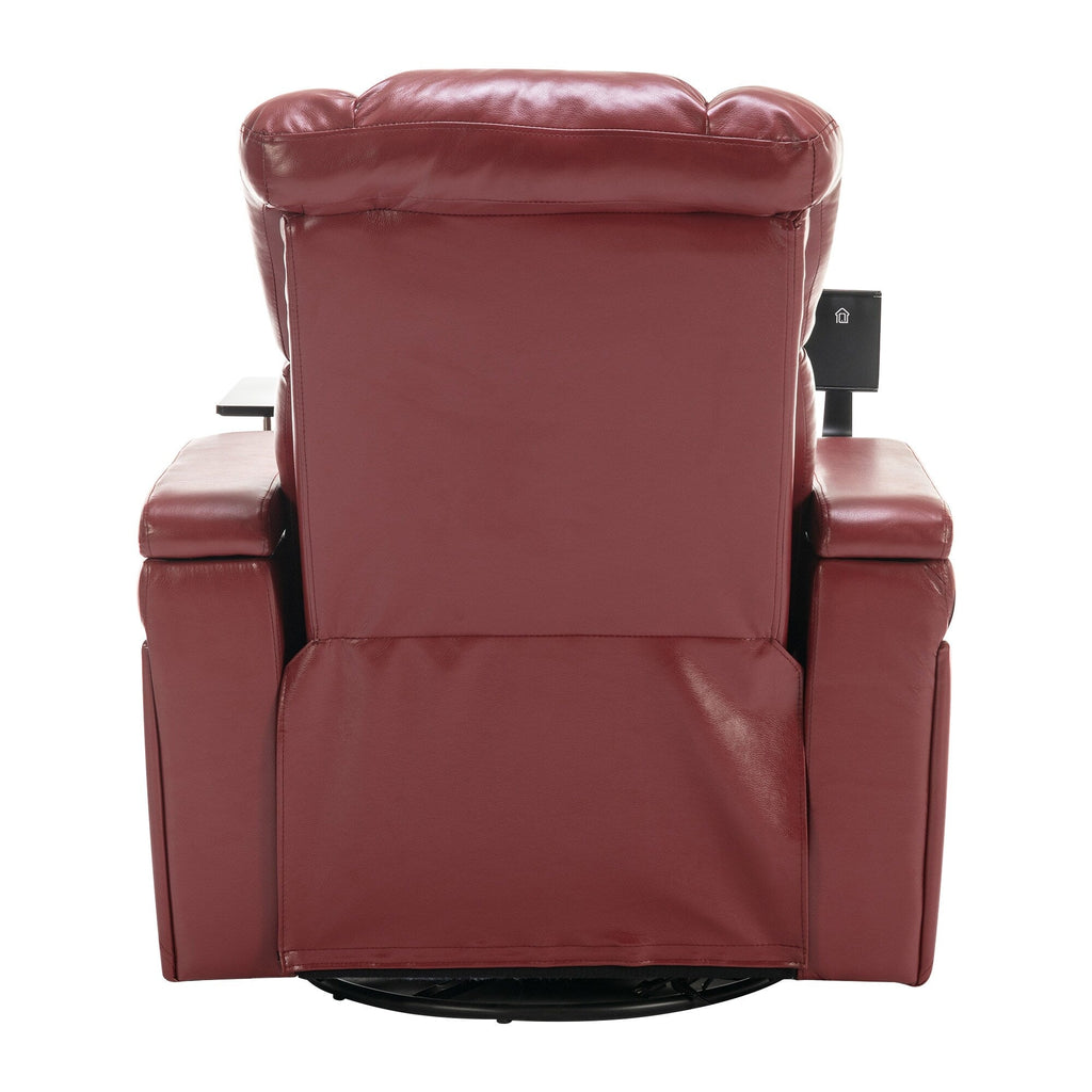 Fauteuil inclinable électrique en cuir PU pivotant à 270 degrés, siège individuel pour home cinéma avec dossier confortable et plateau.