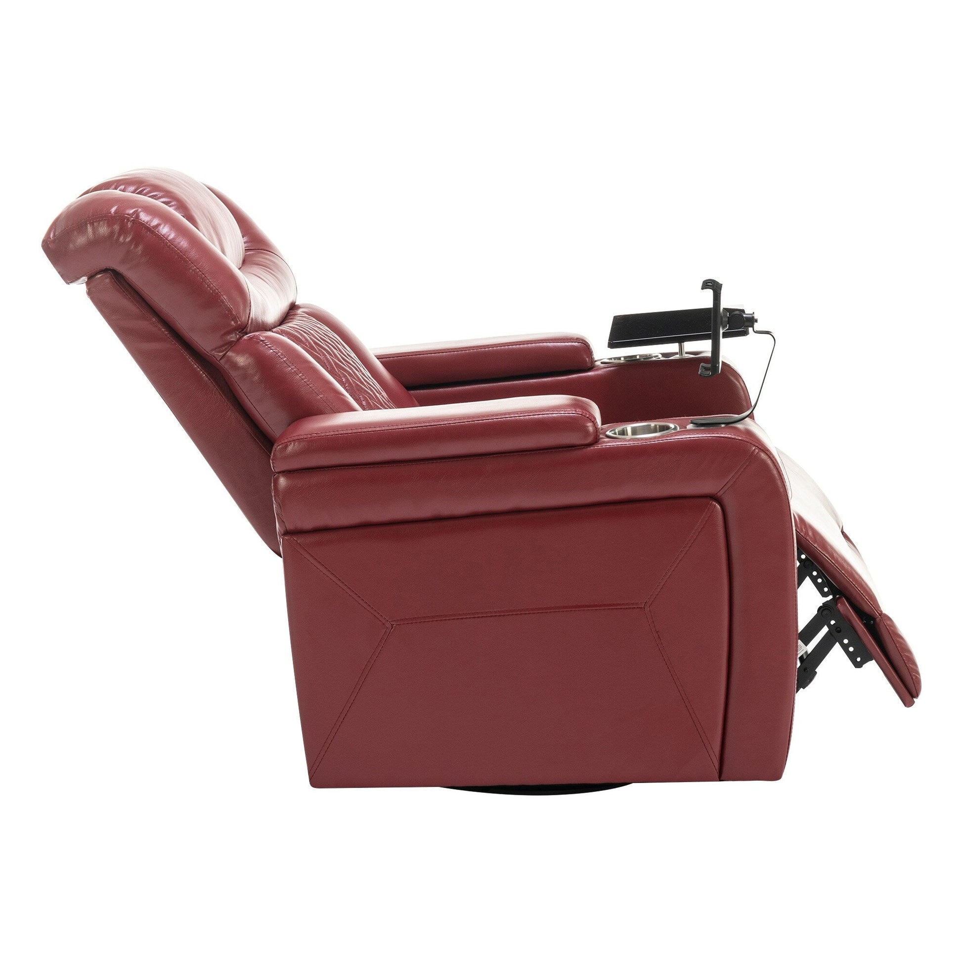 Fauteuil inclinable électrique en cuir PU pivotant à 270 degrés, siège individuel pour home cinéma avec dossier confortable et plateau.