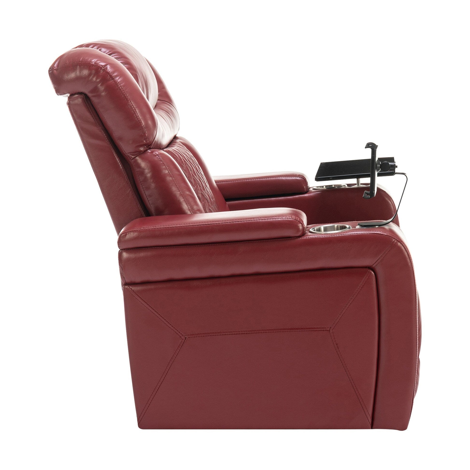 Fauteuil inclinable électrique en cuir PU pivotant à 270 degrés, siège individuel pour home cinéma avec dossier confortable et plateau.