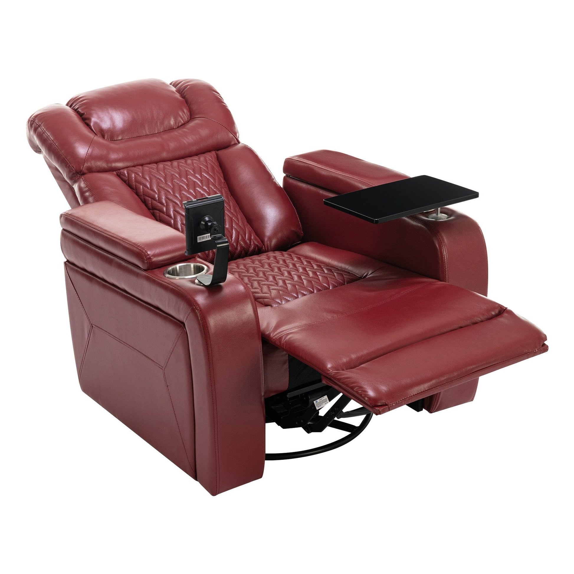 Fauteuil inclinable électrique en cuir PU pivotant à 270 degrés, siège individuel pour home cinéma avec dossier confortable et plateau.