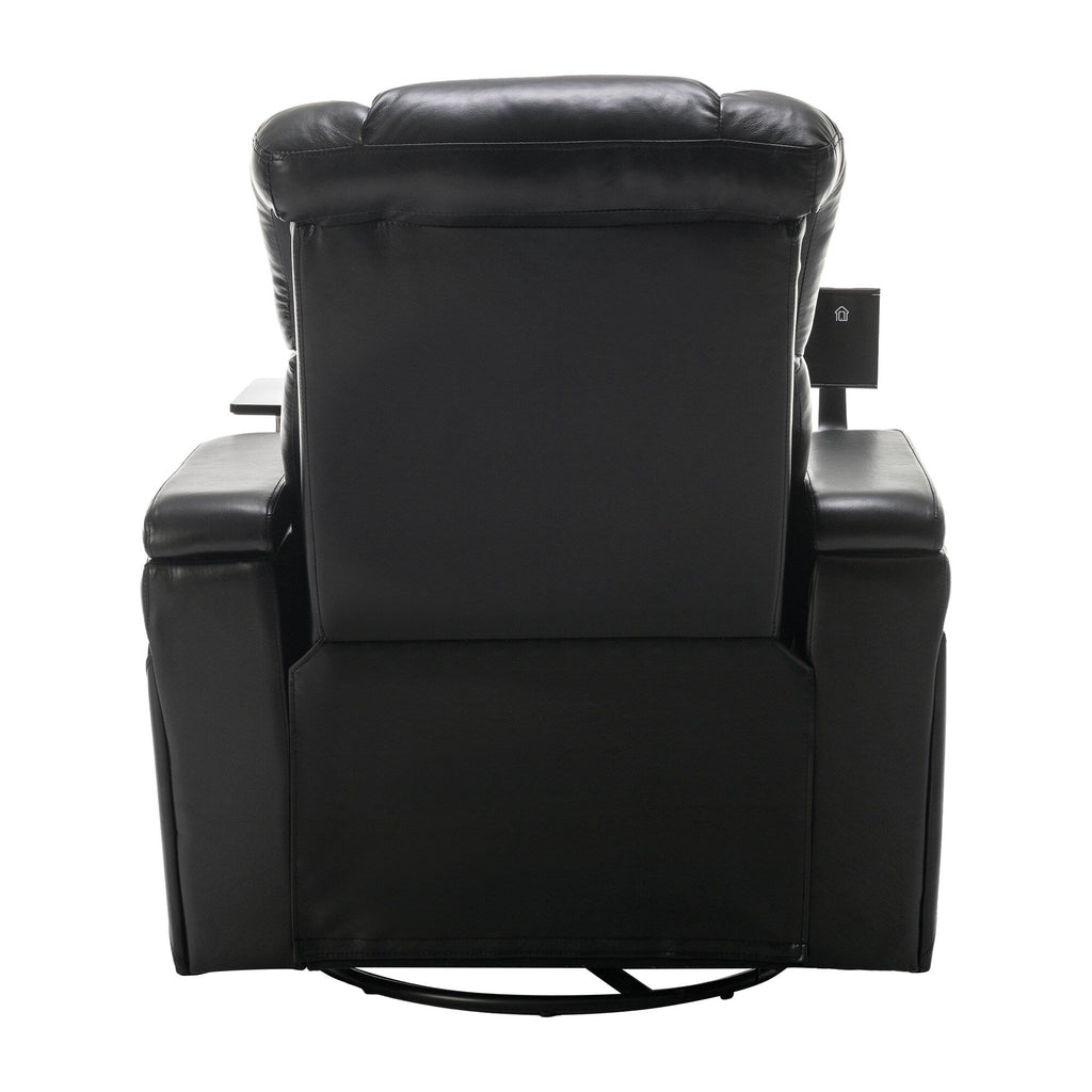Fauteuil inclinable électrique en cuir PU pivotant à 270 degrés, siège individuel pour home cinéma avec dossier confortable et plateau.
