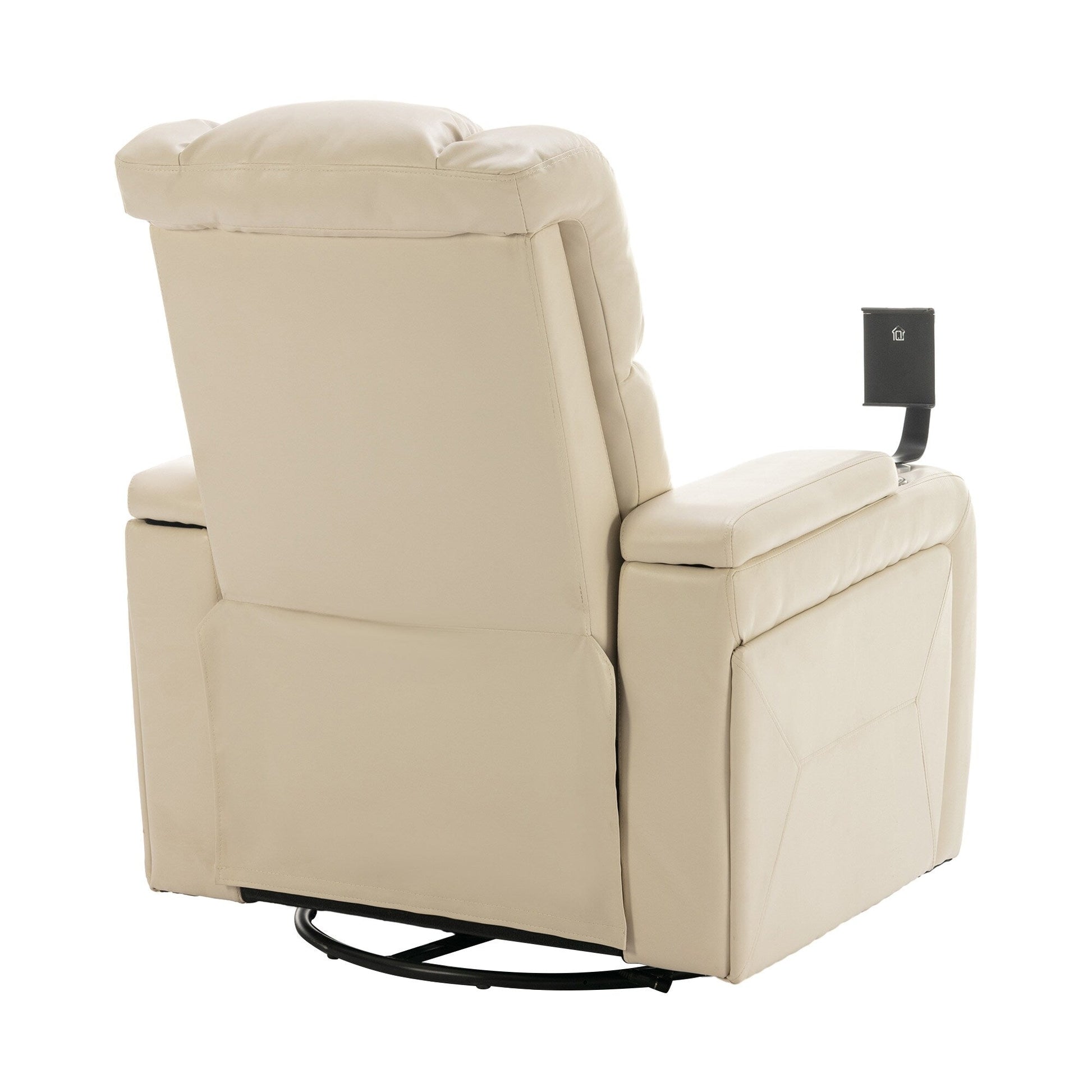 Fauteuil inclinable électrique en cuir PU pivotant à 270 degrés, siège individuel pour home cinéma avec dossier confortable et plateau.