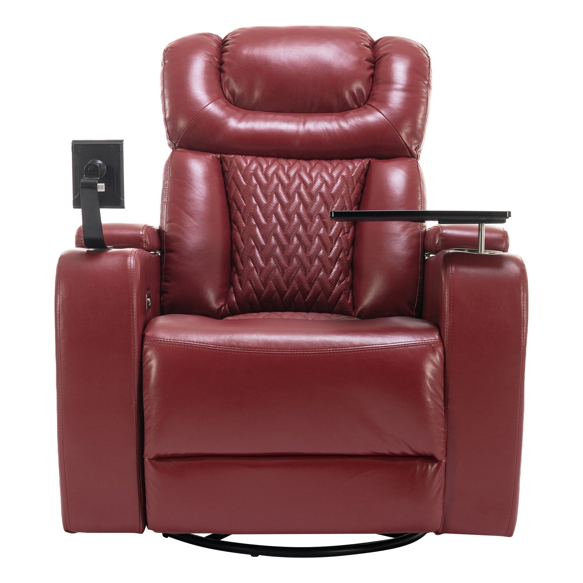Fauteuil inclinable électrique en cuir PU pivotant à 270 degrés, siège individuel pour home cinéma avec dossier confortable et plateau.