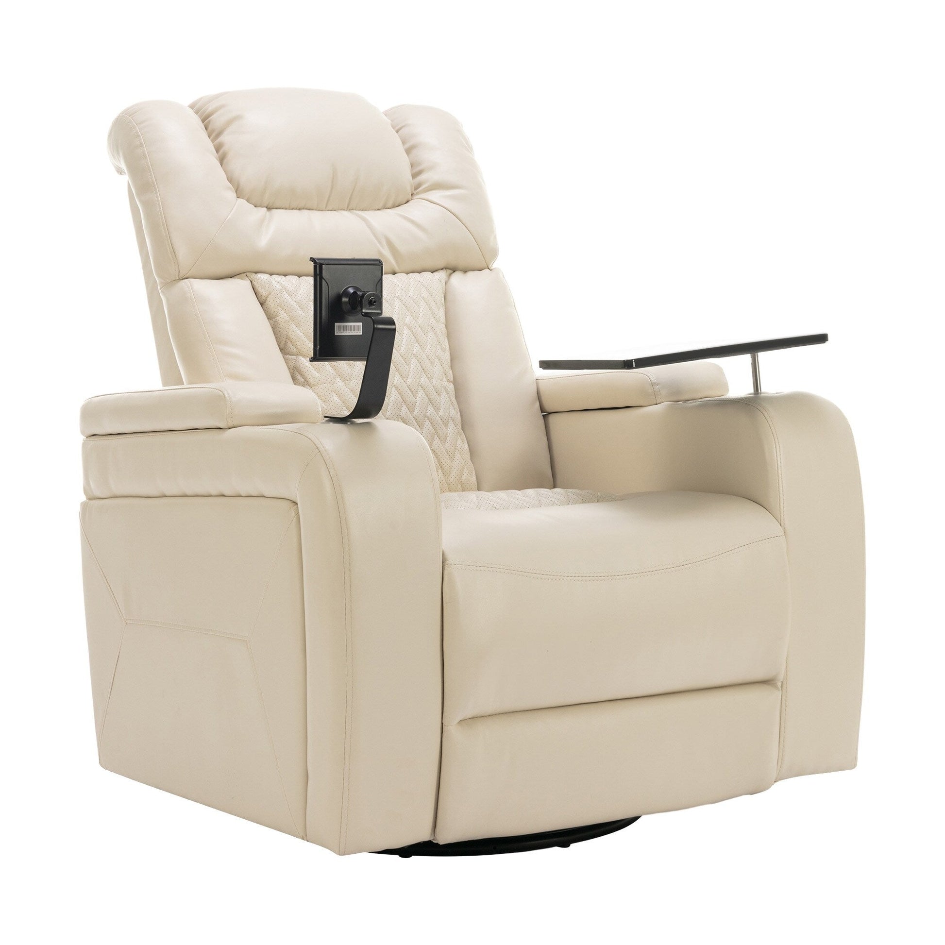 Fauteuil inclinable électrique en cuir PU pivotant à 270 degrés, siège individuel pour home cinéma avec dossier confortable et plateau.