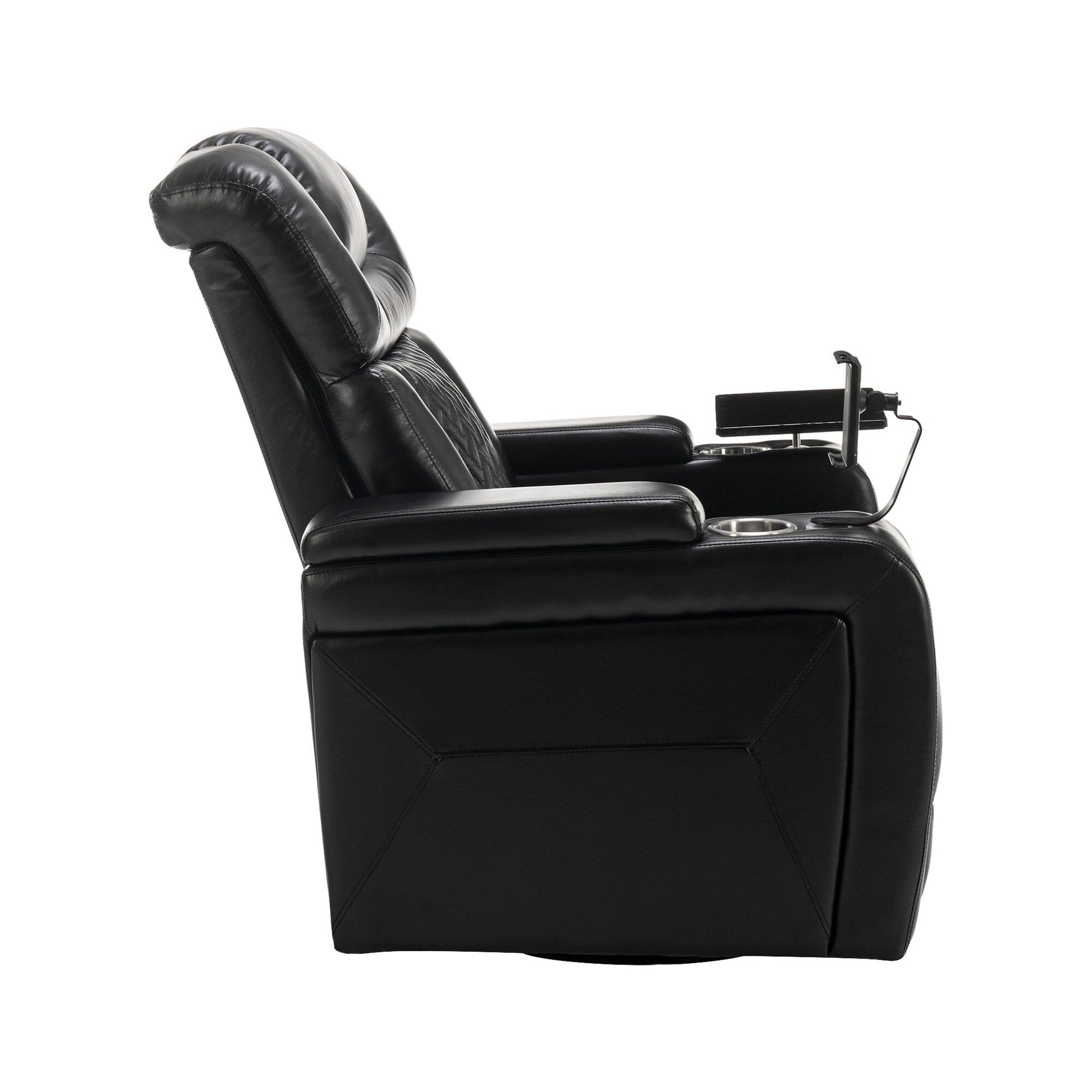 Fauteuil inclinable électrique en cuir PU pivotant à 270 degrés, siège individuel pour home cinéma avec dossier confortable et plateau.