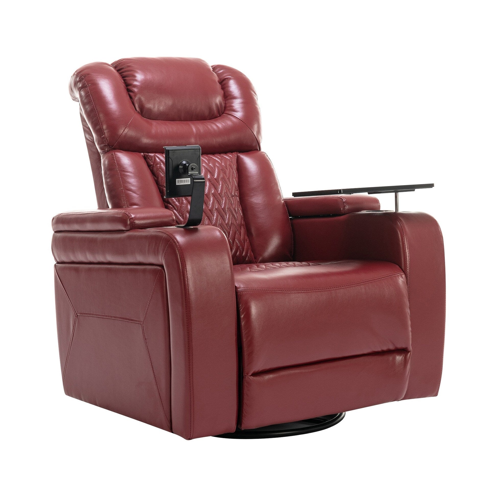Fauteuil inclinable électrique en cuir PU pivotant à 270 degrés, siège individuel pour home cinéma avec dossier confortable et plateau.