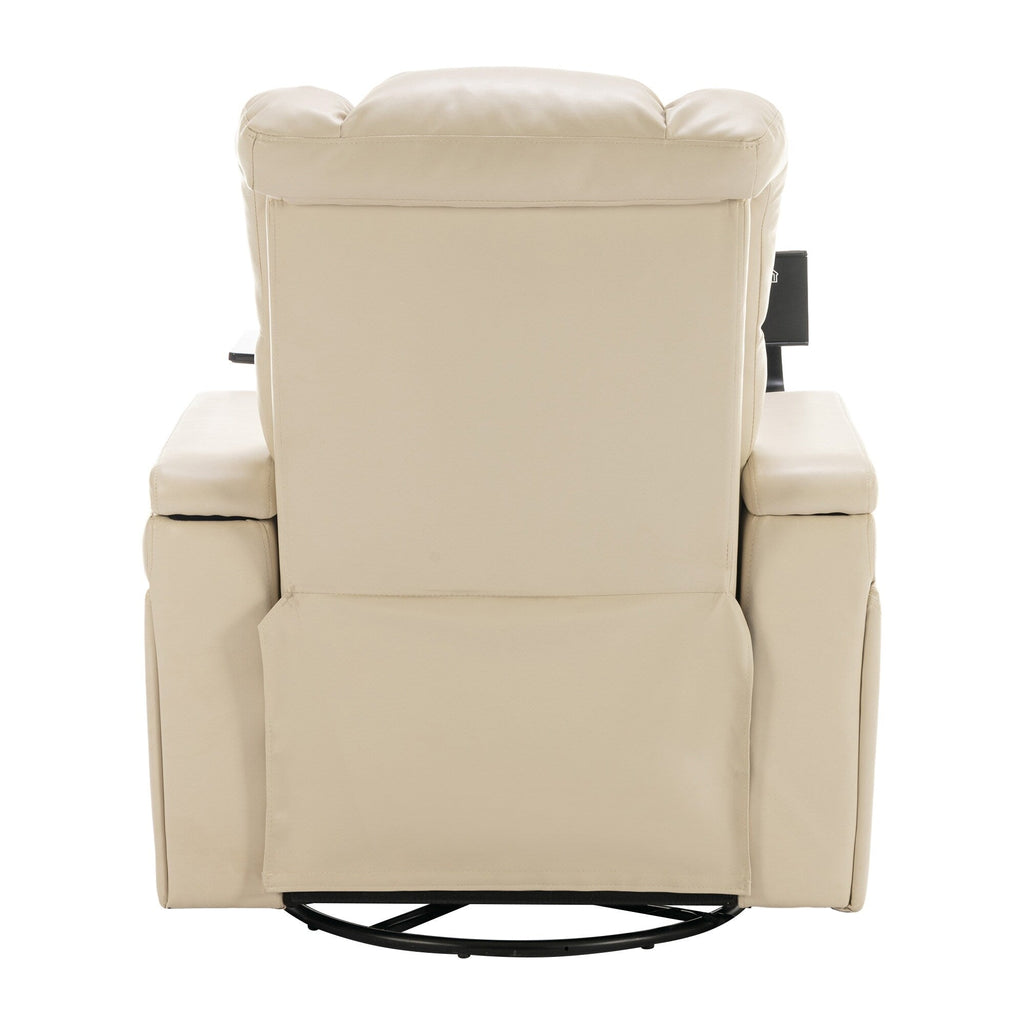 Fauteuil inclinable électrique en cuir PU pivotant à 270 degrés, siège individuel pour home cinéma avec dossier confortable et plateau.