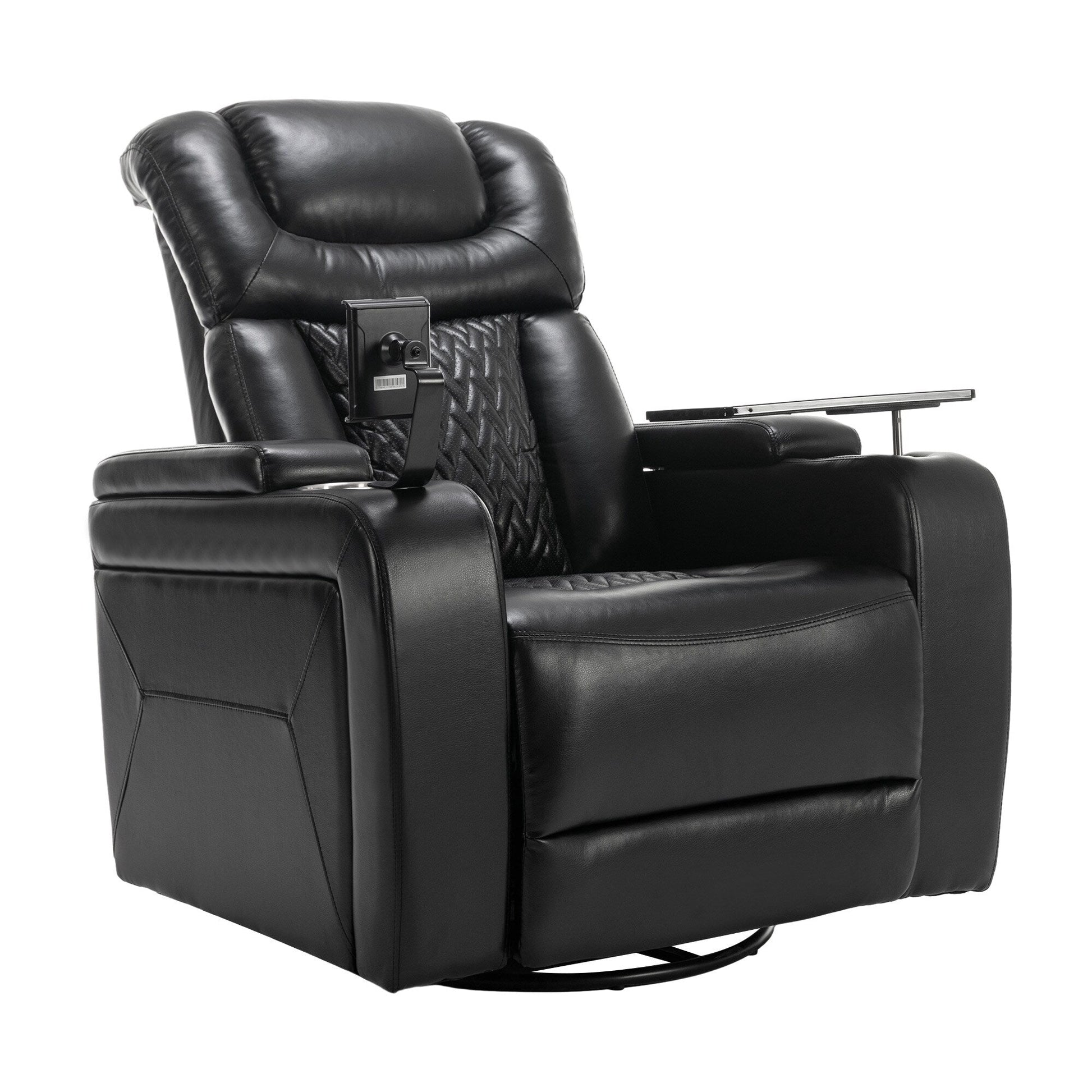 Fauteuil inclinable électrique en cuir PU pivotant à 270 degrés, siège individuel pour home cinéma avec dossier confortable et plateau.