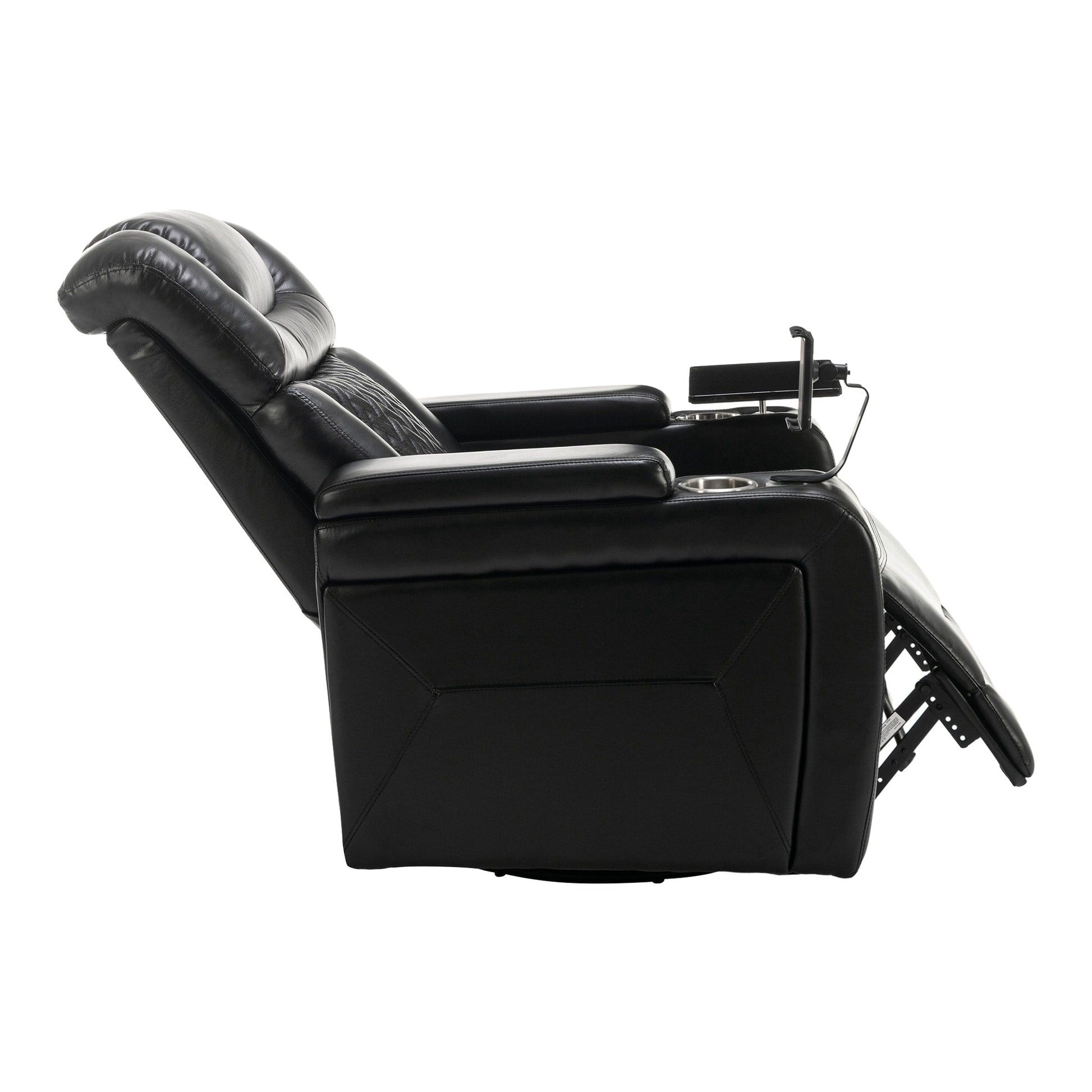 Fauteuil inclinable électrique en cuir PU pivotant à 270 degrés, siège individuel pour home cinéma avec dossier confortable et plateau.