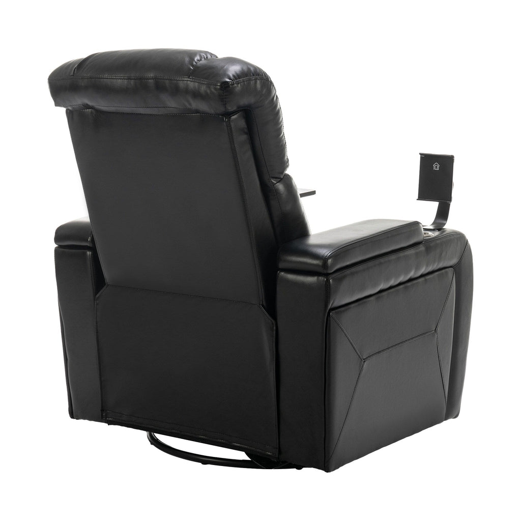 Fauteuil inclinable électrique en cuir PU pivotant à 270 degrés, siège individuel pour home cinéma avec dossier confortable et plateau.