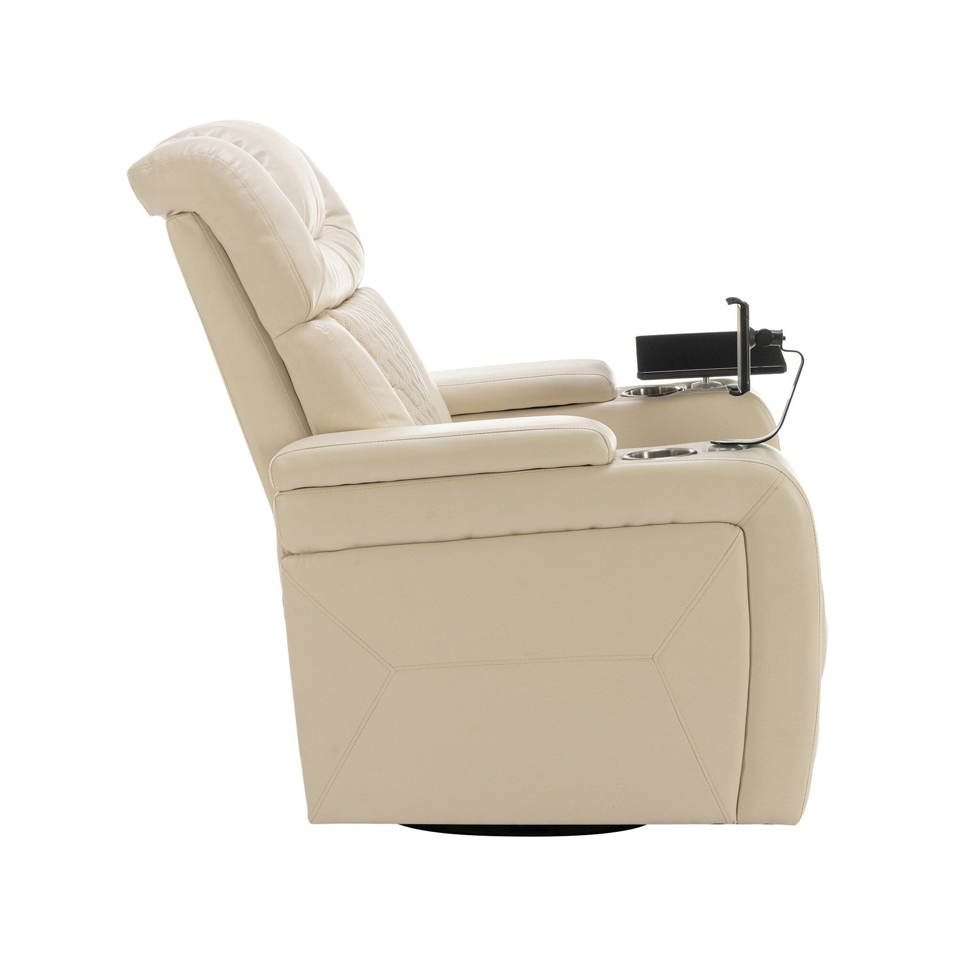 Fauteuil inclinable électrique en cuir PU pivotant à 270 degrés, siège individuel pour home cinéma avec dossier confortable et plateau.