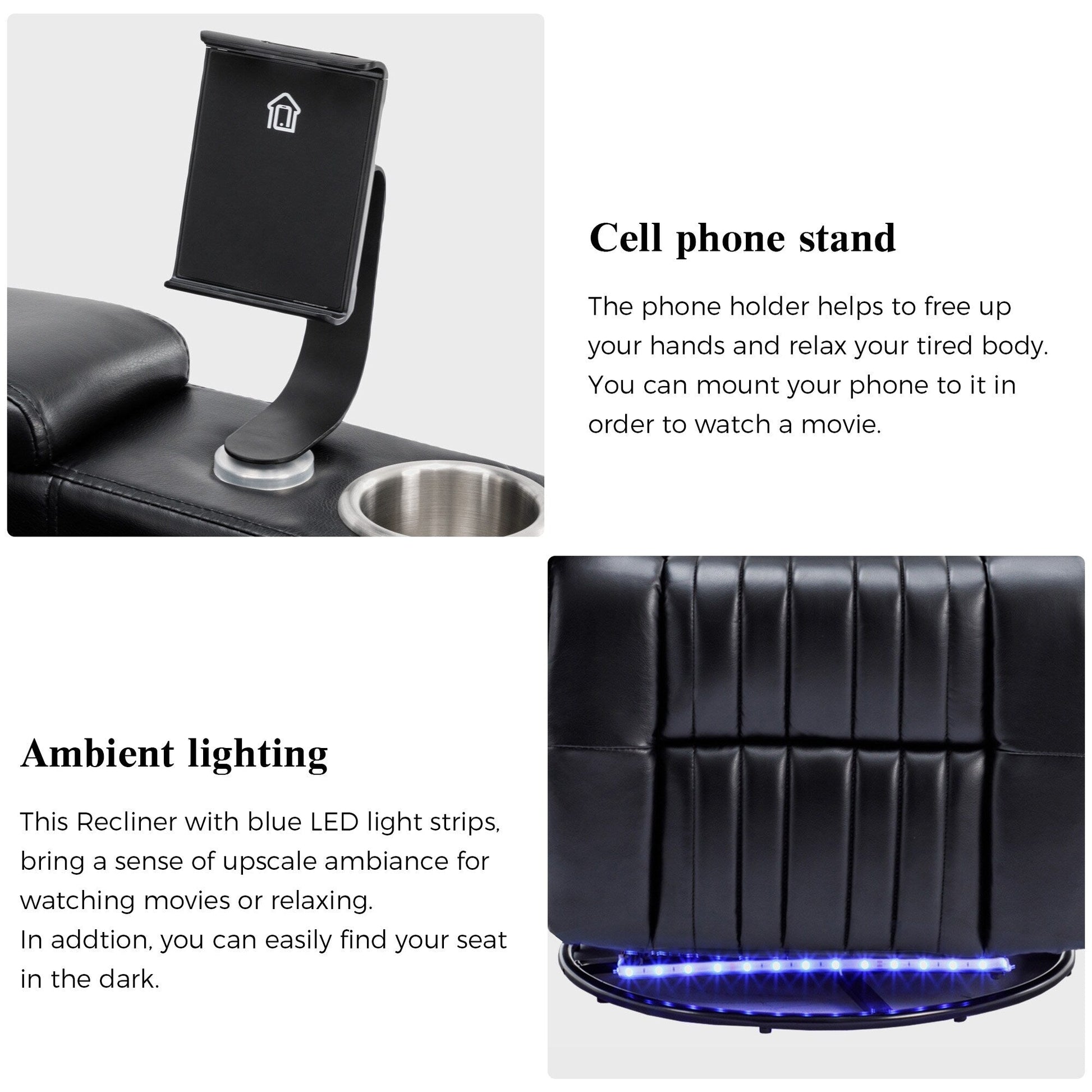 270° Power Swivel Recliner,Home Theater Seating With Hidden Arm Storage and LED Light Strip,Cup Holder