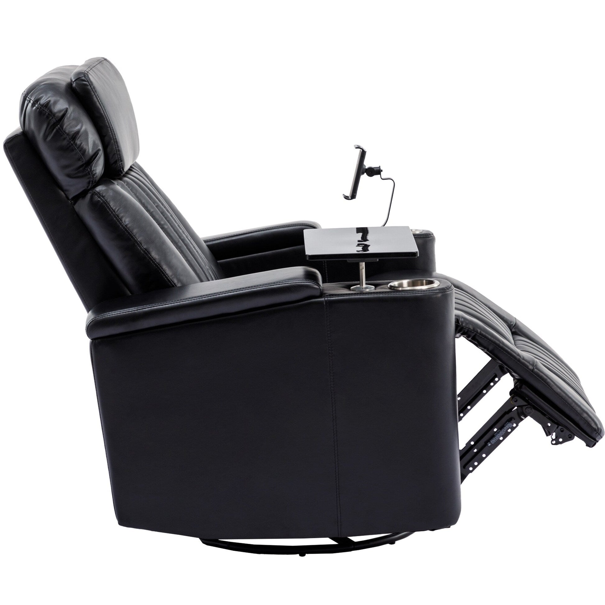 270° Power Swivel Recliner,Home Theater Seating With Hidden Arm Storage and LED Light Strip,Cup Holder