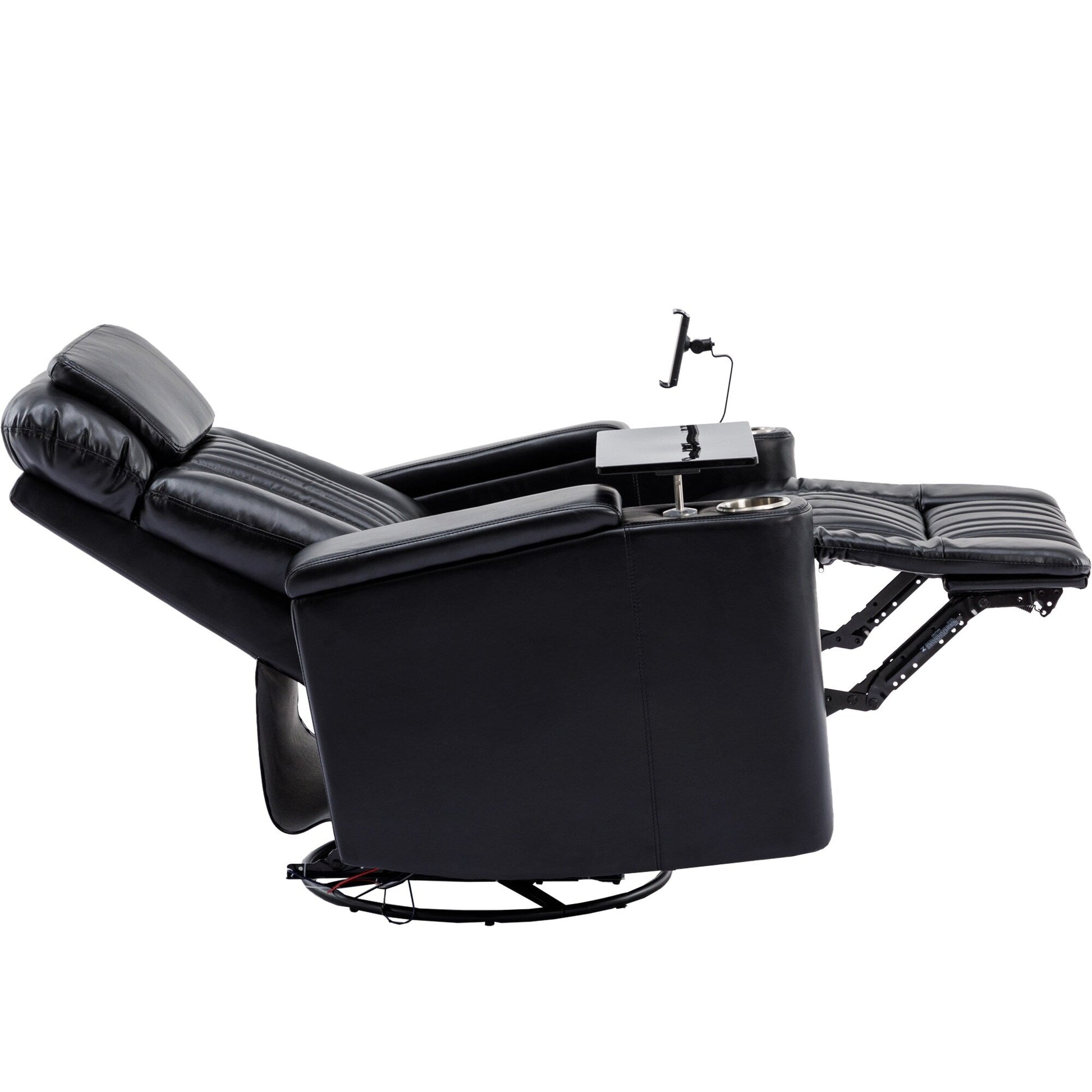 270° Power Swivel Recliner,Home Theater Seating With Hidden Arm Storage and LED Light Strip,Cup Holder