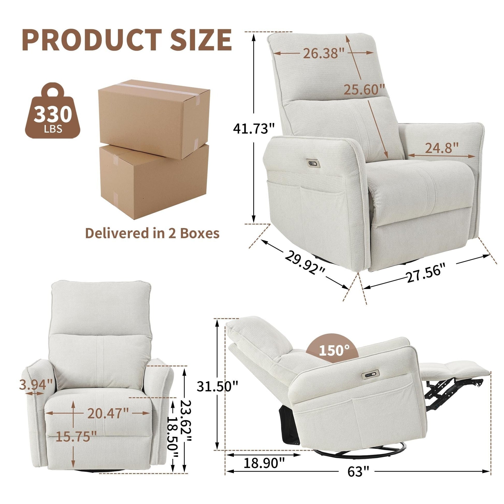 Fauteuil inclinable pivotant et basculant à commande électrique à 270° pour adultes, fauteuil pivotant et basculant, petit fauteuil inclinable électrique