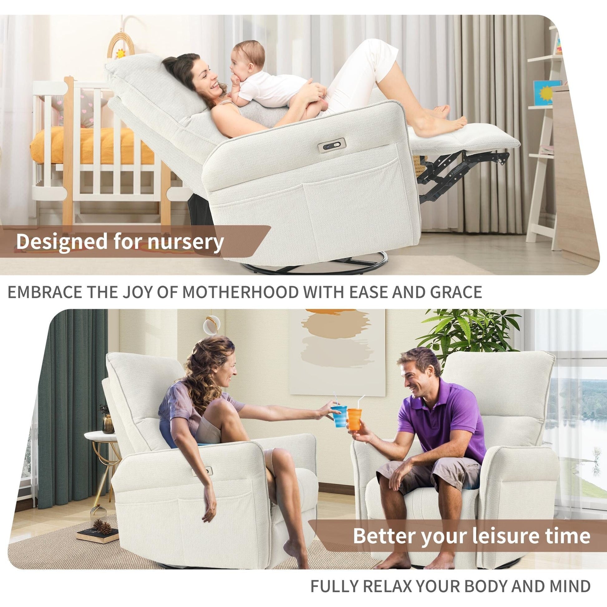 Fauteuil inclinable pivotant et basculant à commande électrique à 270° pour adultes, fauteuil pivotant et basculant, petit fauteuil inclinable électrique