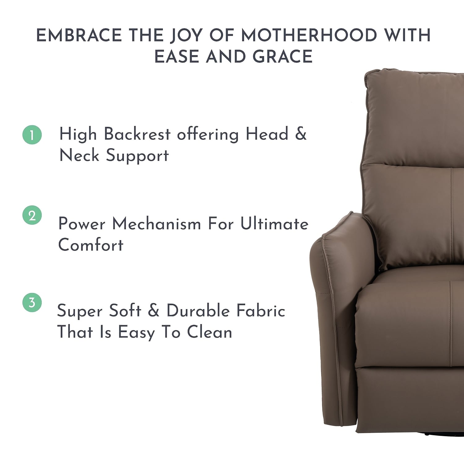 Fauteuil inclinable pivotant à 270°, canapé inclinable électrique à balancement avec ports USB