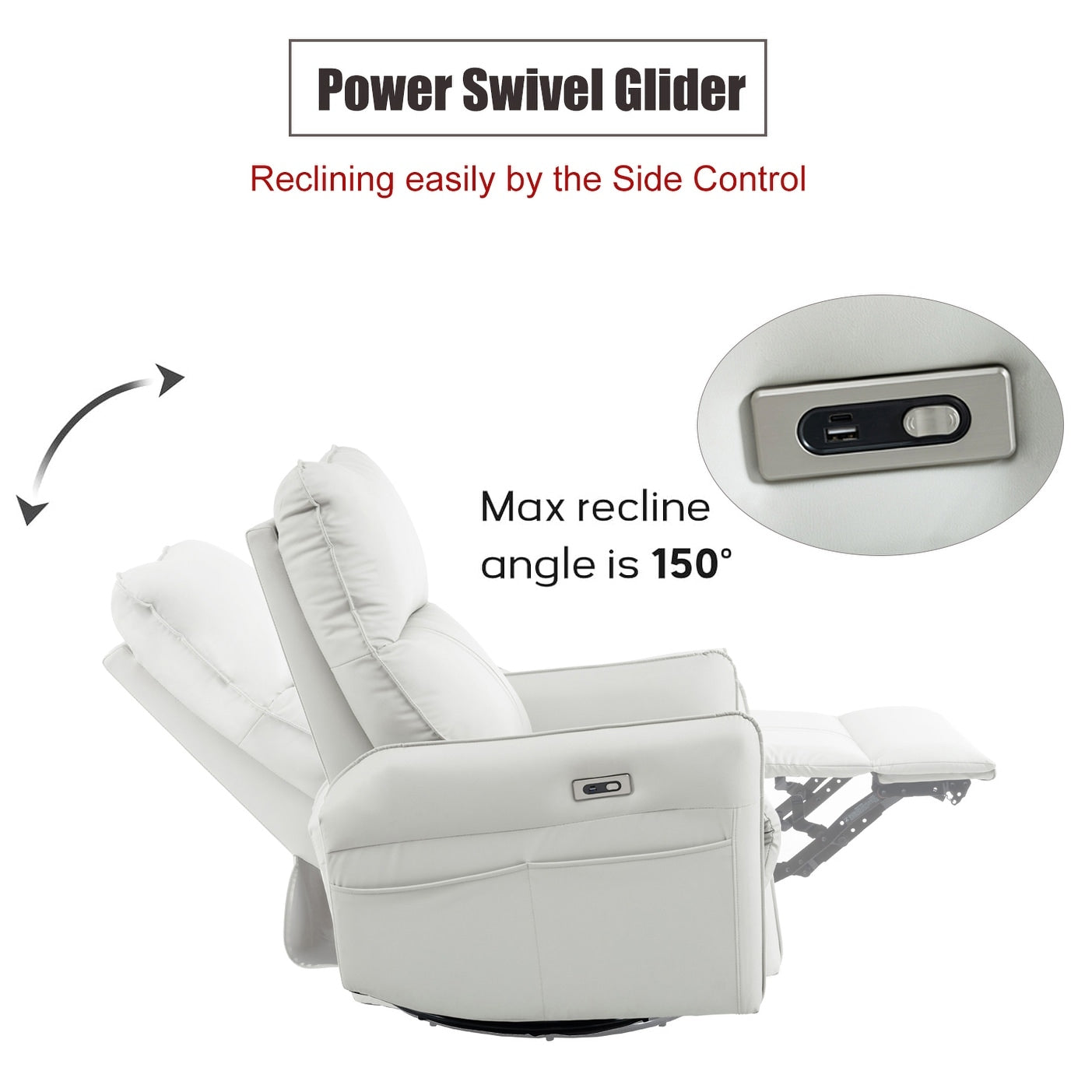 Fauteuil inclinable pivotant à 270°, canapé inclinable électrique à balancement avec ports USB