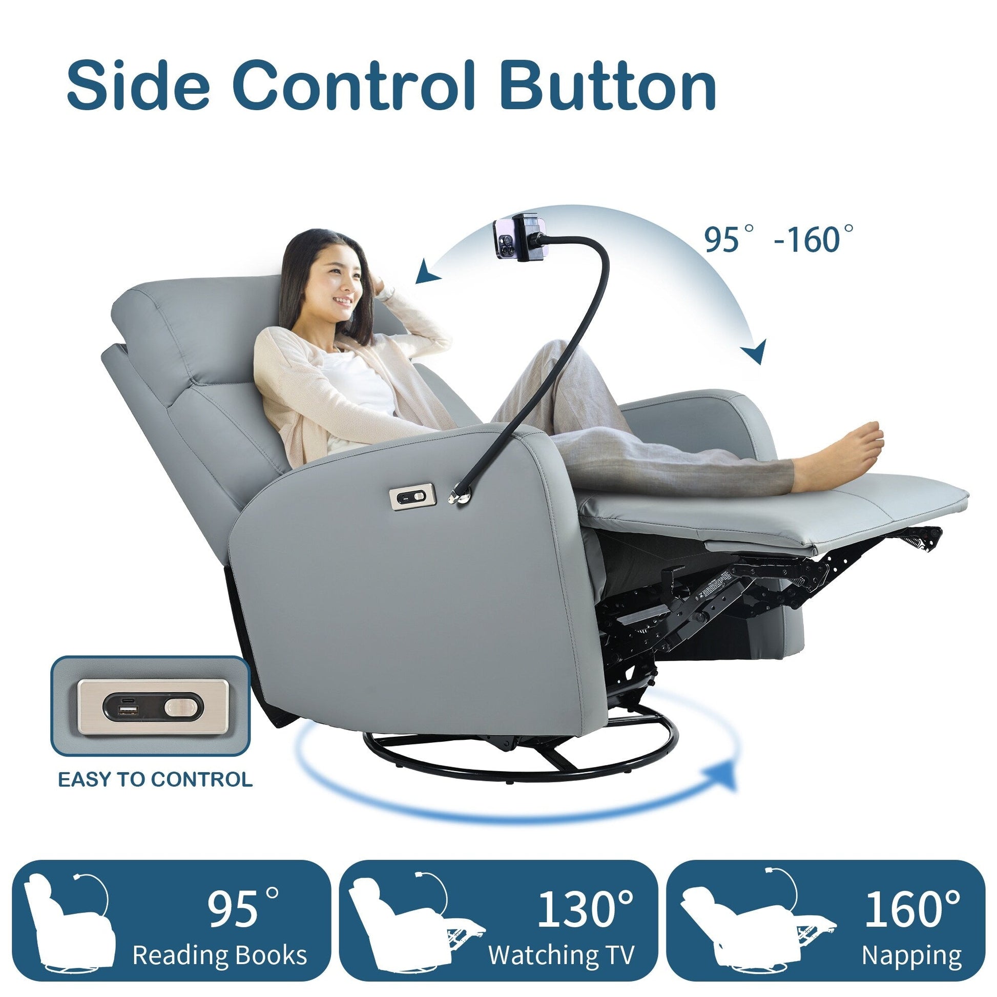 Fauteuil inclinable pivotant à 270° avec fonction électrique