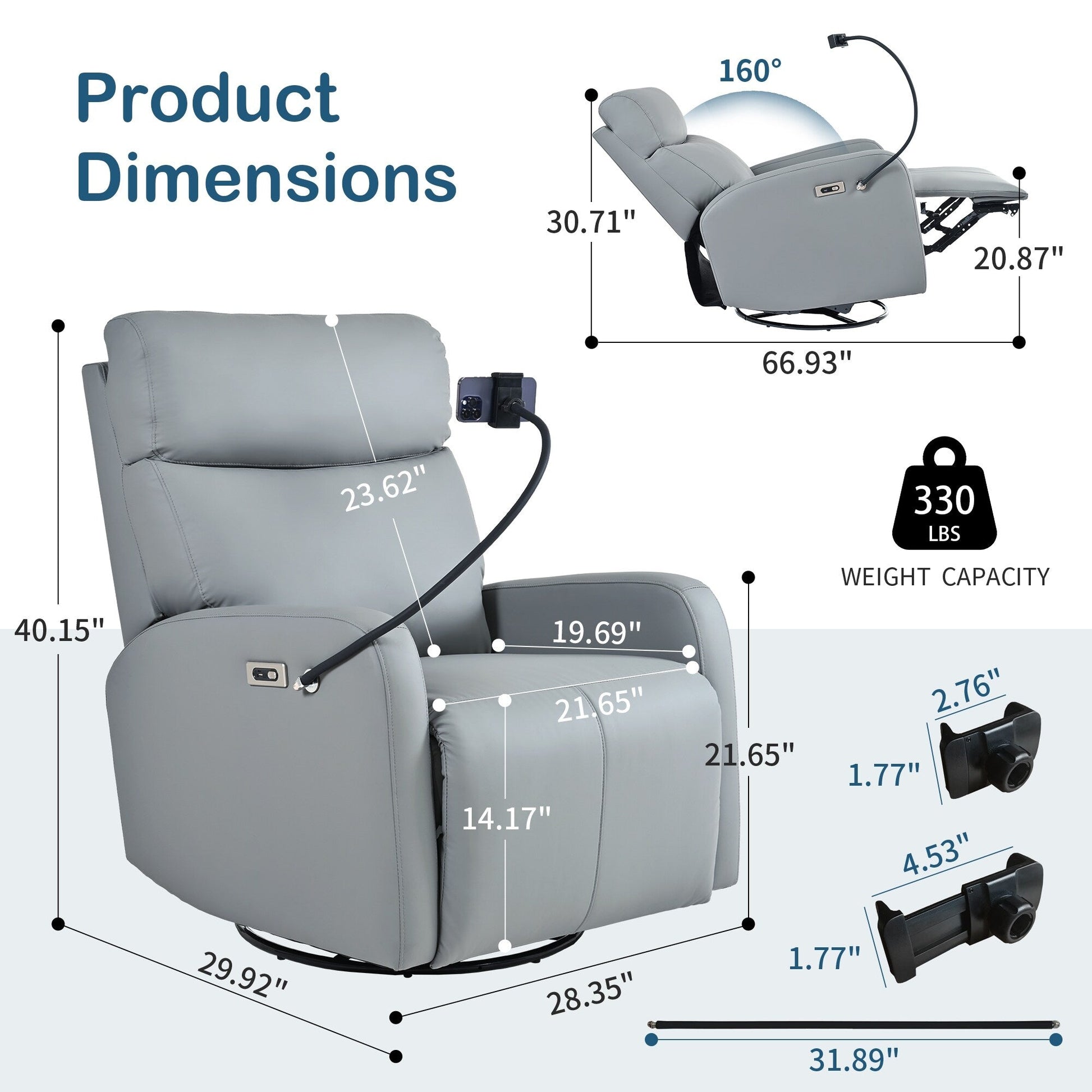 Fauteuil inclinable pivotant à 270° avec fonction électrique