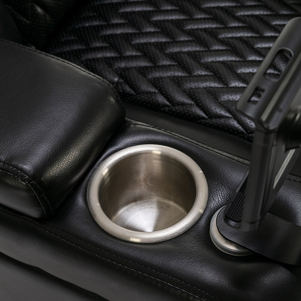 Fauteuil inclinable pivotant à 270°, siège multimédia avec plateau multi-usages et rangement.