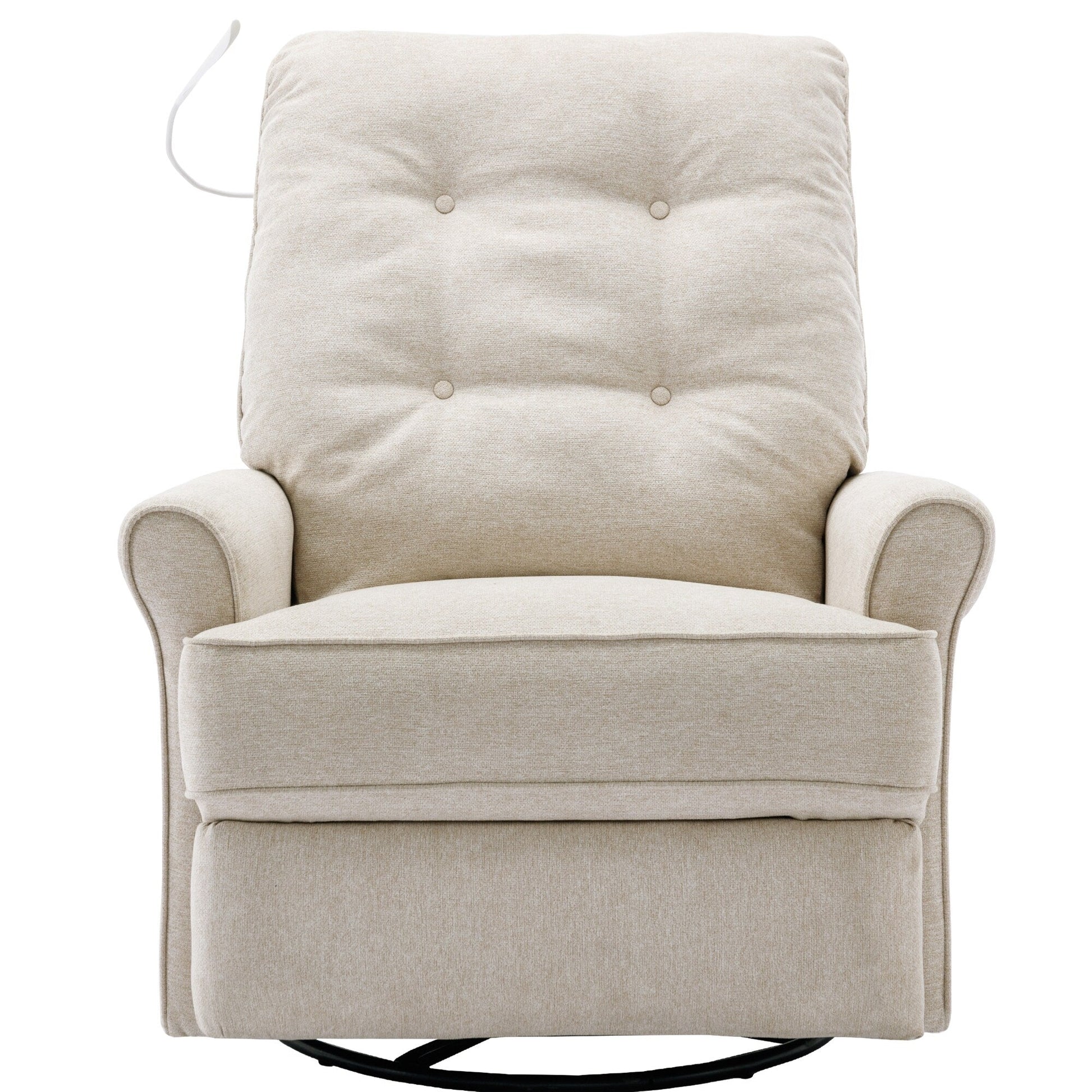 Fauteuil inclinable pivotant à 270° avec ports USB, lampe tactile, rangement latéral et base oscillante.