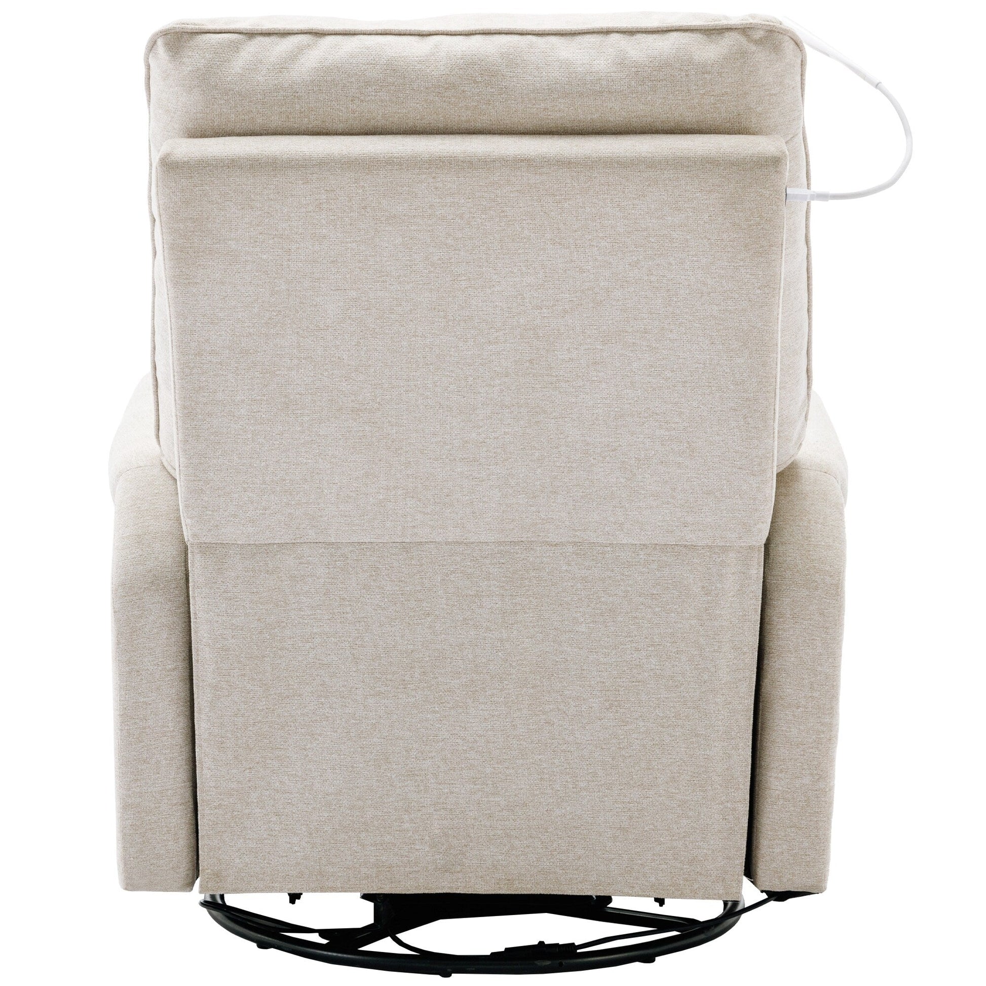 Fauteuil inclinable pivotant à 270° avec ports USB, lampe tactile, rangement latéral et base oscillante.