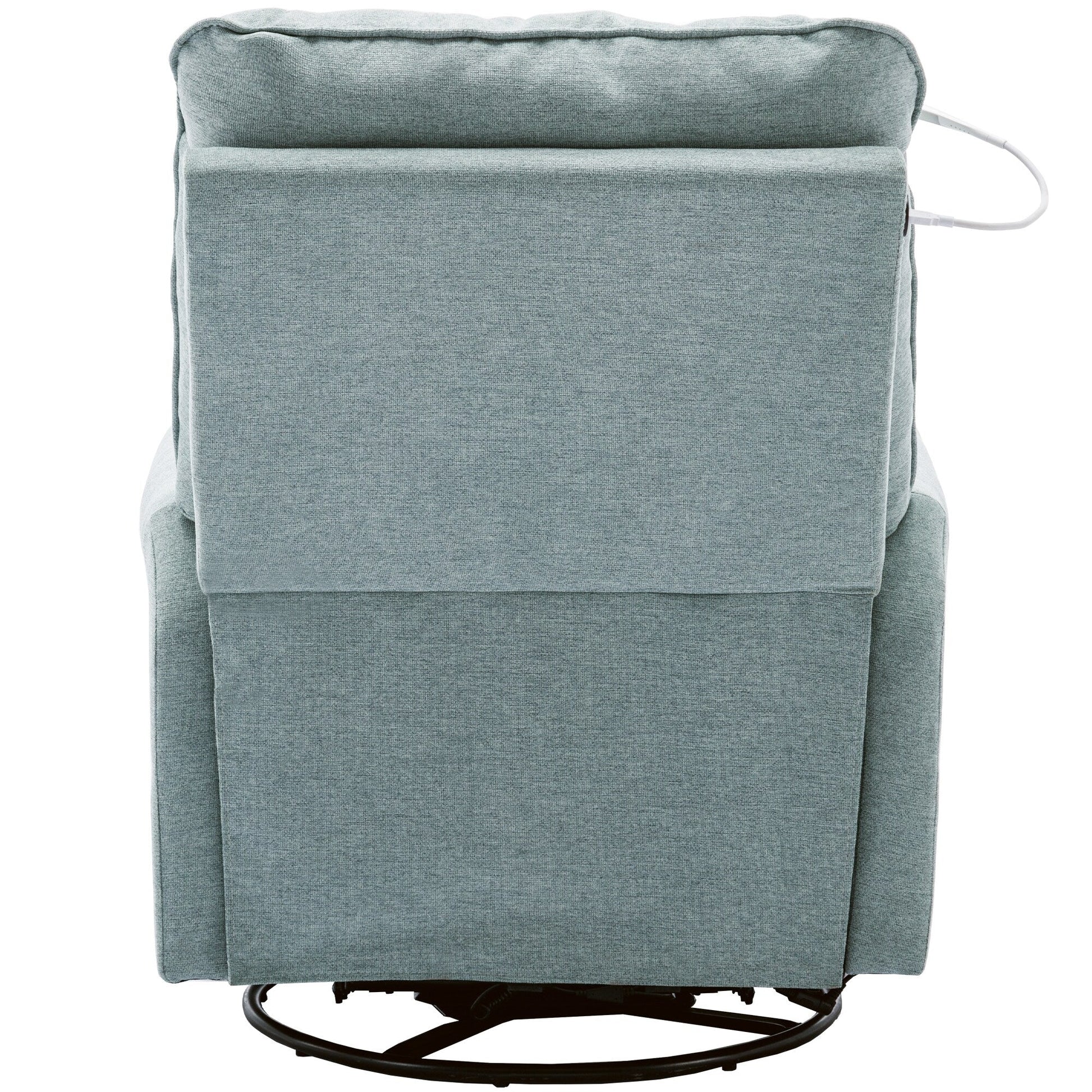 Fauteuil inclinable pivotant à 270° avec ports USB, lampe tactile, rangement latéral et base oscillante.