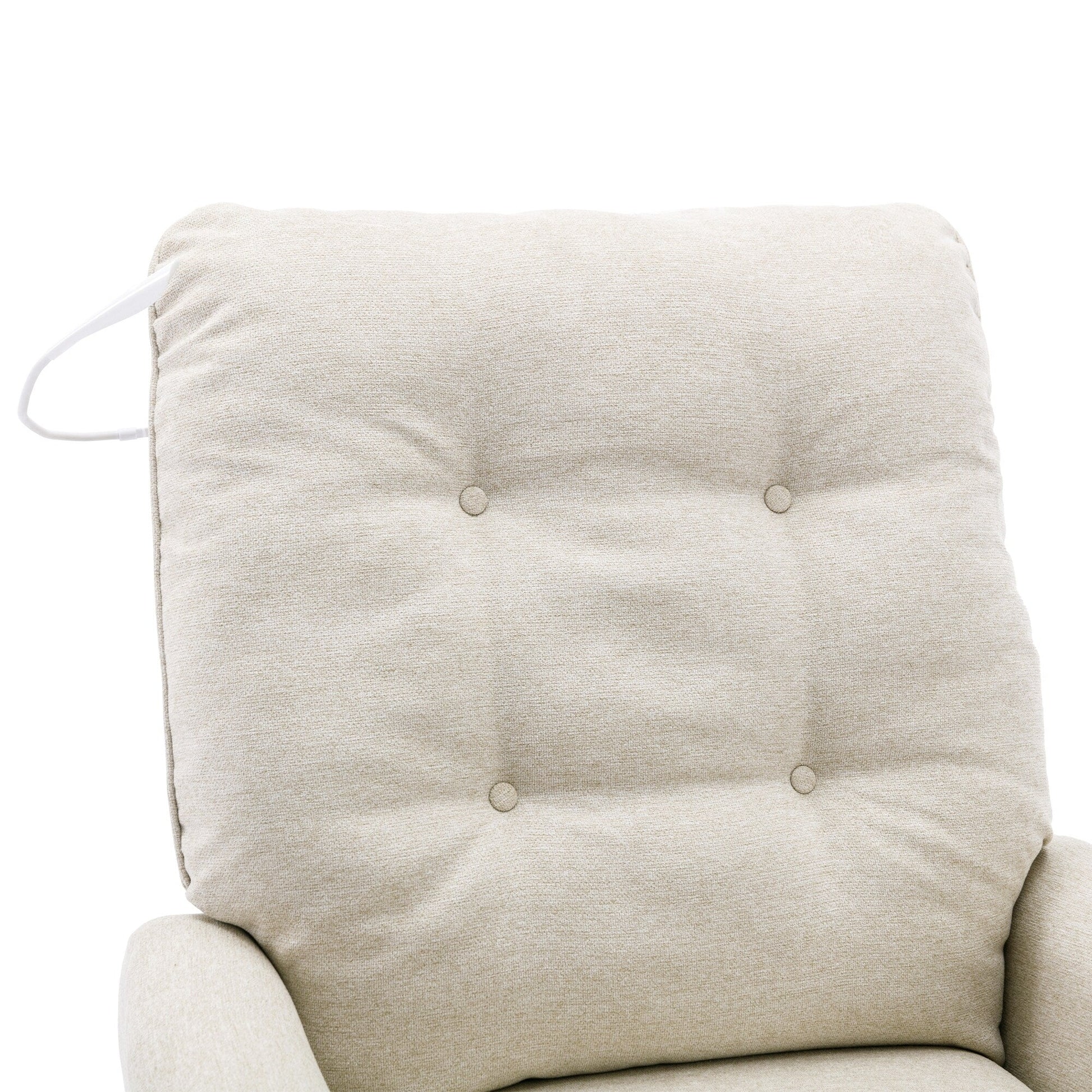 Fauteuil inclinable pivotant à 270° avec ports USB, lampe tactile, rangement latéral et base oscillante.