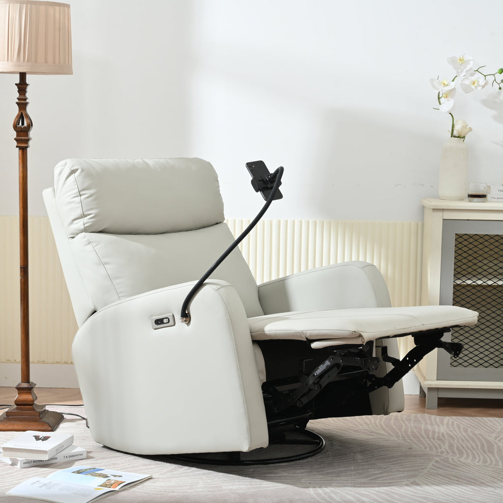 Fauteuil inclinable pivotant à 270° avec ports USB, dossier électrique et confort moelleux pour une relaxation ultime.
