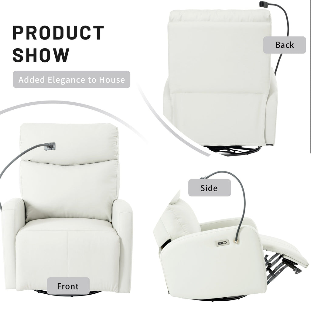 Fauteuil inclinable pivotant à 270° avec ports USB, dossier électrique et confort moelleux pour une relaxation ultime.