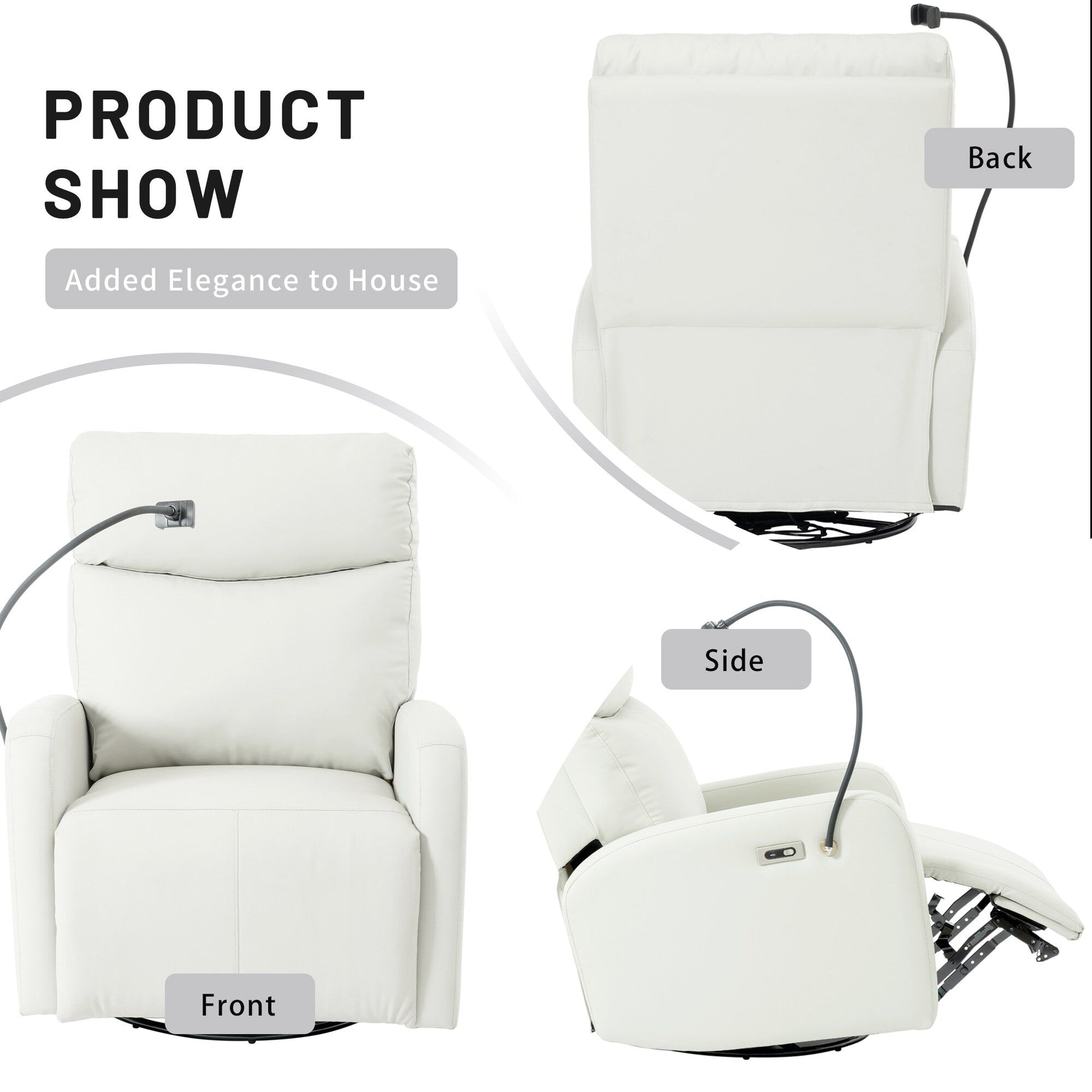 Fauteuil inclinable pivotant à 270° avec ports USB, dossier électrique et confort moelleux pour une relaxation ultime.