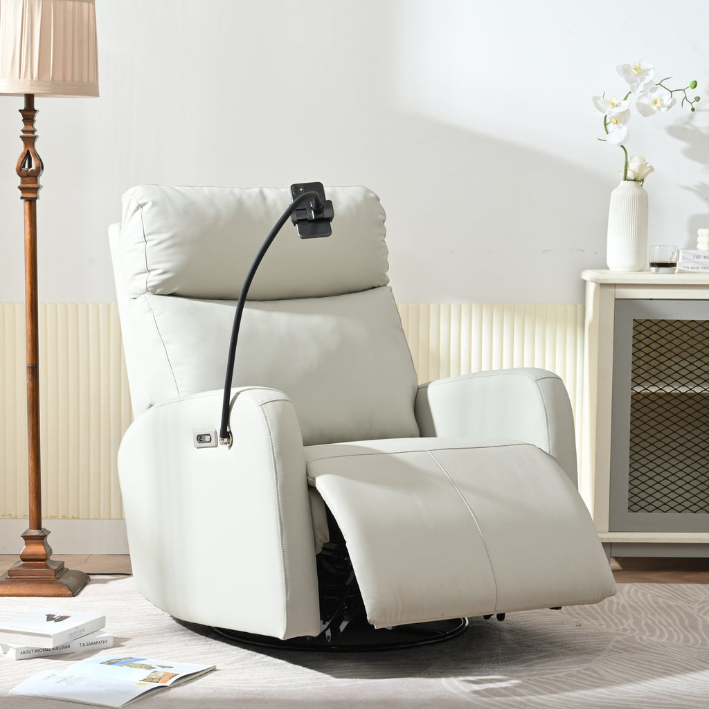 Fauteuil inclinable pivotant à 270° avec ports USB, dossier électrique et confort moelleux pour une relaxation ultime.