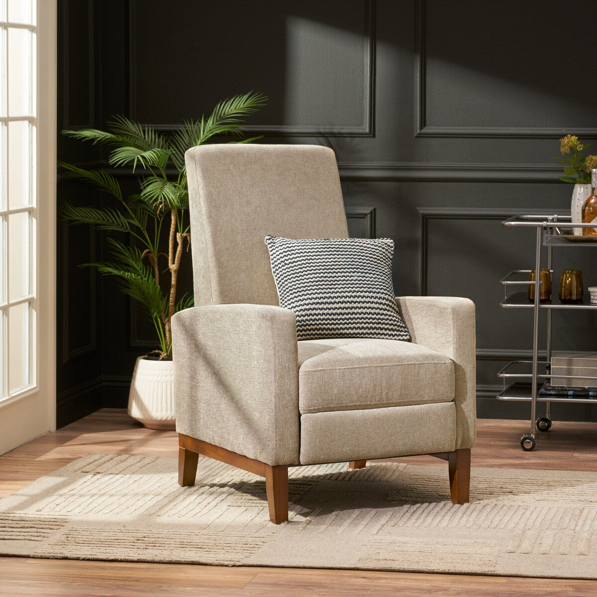Fauteuil inclinable manuel en bois de 68,5 cm de large, style club, classique, surmatelas, pour salon.