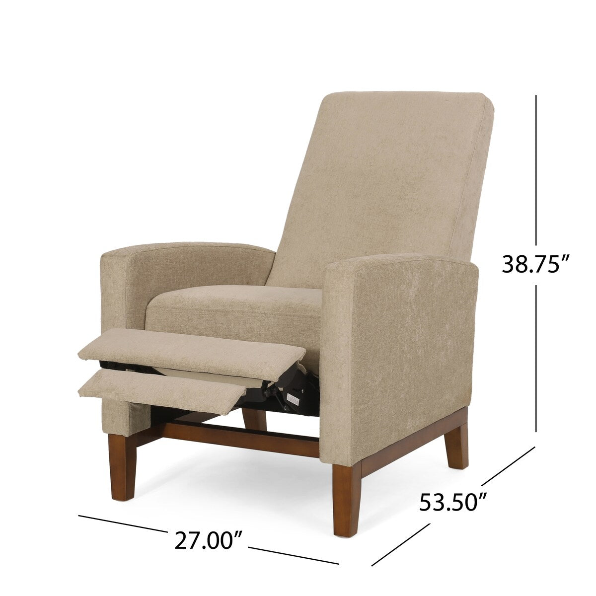 Fauteuil inclinable manuel en bois de 68,5 cm de large, style club, classique, surmatelas, pour salon.