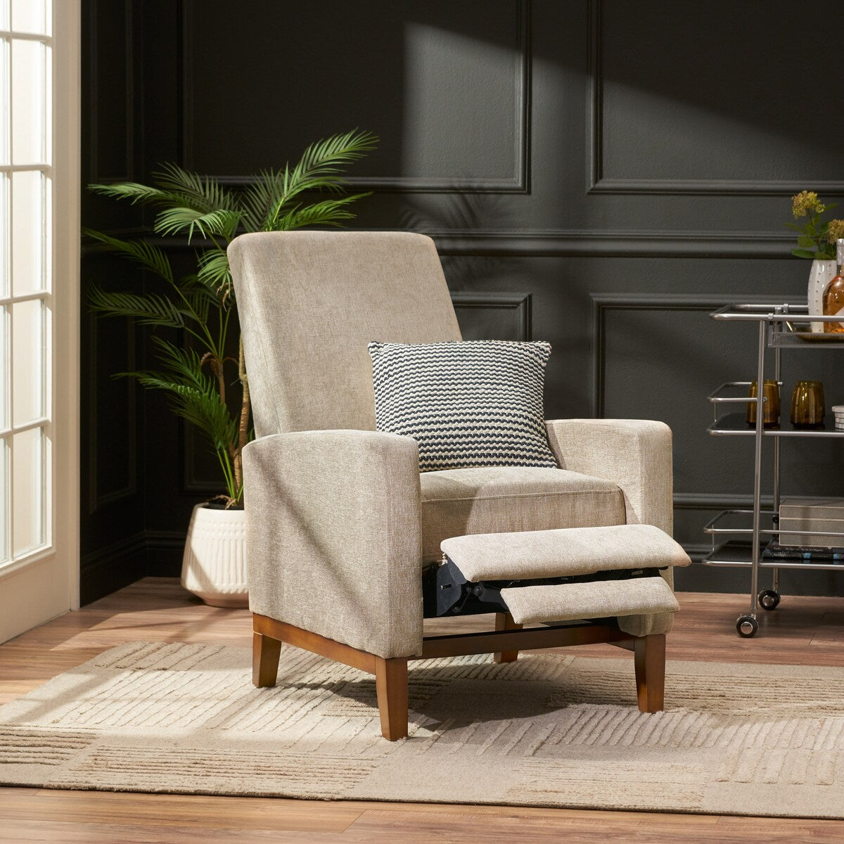 Fauteuil inclinable manuel en bois de 68,5 cm de large, style club, classique, surmatelas, pour salon.
