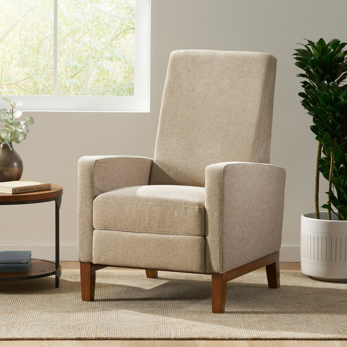 Fauteuil inclinable manuel en bois de 68,5 cm de large, style club, classique, surmatelas, pour salon.