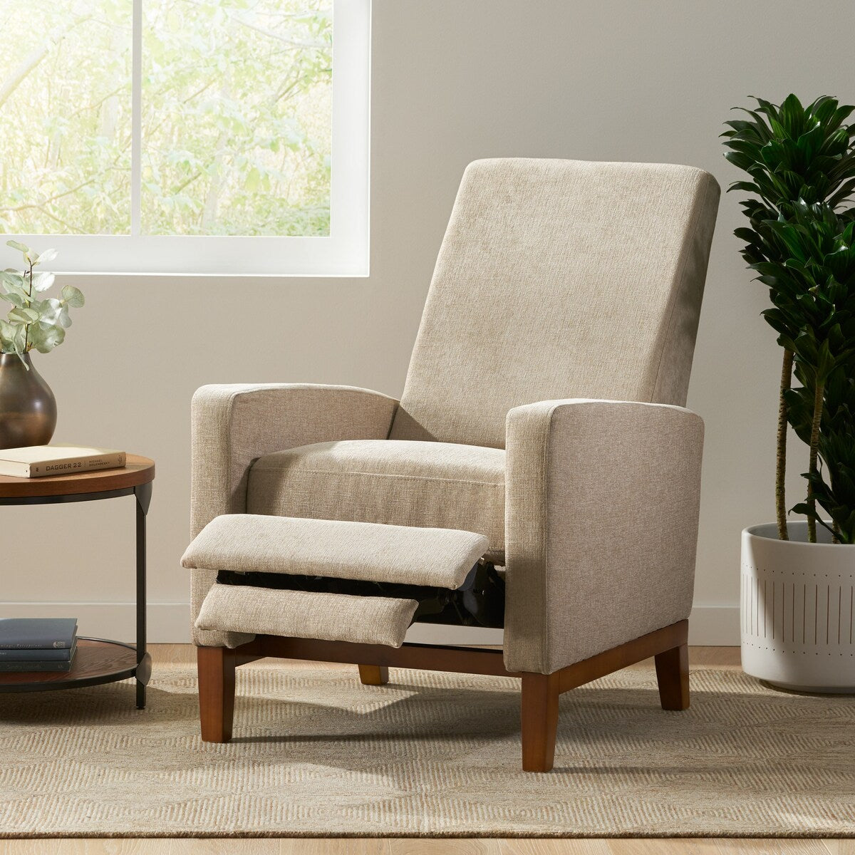 Fauteuil inclinable manuel en bois de 68,5 cm de large, style club, classique, surmatelas, pour salon.